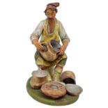 Sculpture in polychrome terracotta of potter at work, Caltagirone. H 18 cm