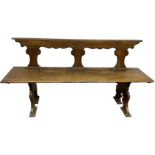 Bench in walnut with back and foldable seat, seventeenth century. Espalier decorum to Ace of Cups,