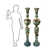 Pair of Neapolitan vases in terracotta, height 166 cm, with floral decorations in the nineteenth
