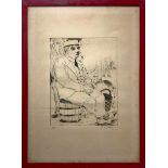 Etching depicting male figure, Bruno Caruso (Palermo, 1927 - Rome, 2018). Cm 70x50. Signed lower
