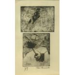 Etchings Tano Brancato 9/9, 1971-72, 28x16,6 cm framed 43X31 CM