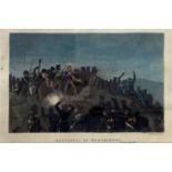 Etching in beautiful gilded wooden frame Louis Sivalli, color depicting the Battle of Montmartre.