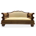 Sofa in mahogany and mahogany wood. Arm-case and perfilati with light woods. Early nineteenth
