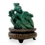 Small sculpture depicting malachite Chinese character with flower in hand. Cm 5.5x 4. Base cm 2