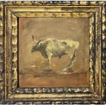 Oil painting on cardboard depicting bull. Vincenzo Caprile (Naples, 1856 Naples, 1936). Cm 16x16.