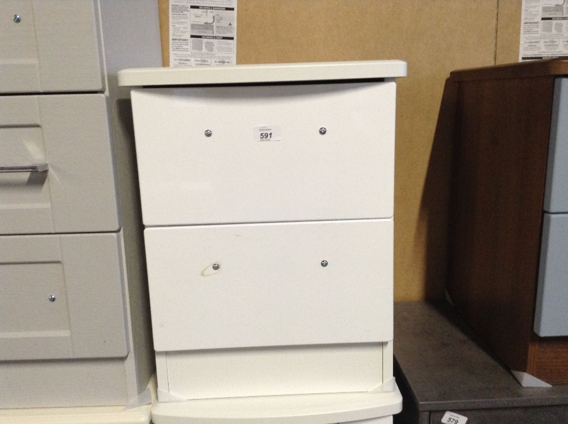 WHITE 2 DRAWER BEDSIDE (RETURN )