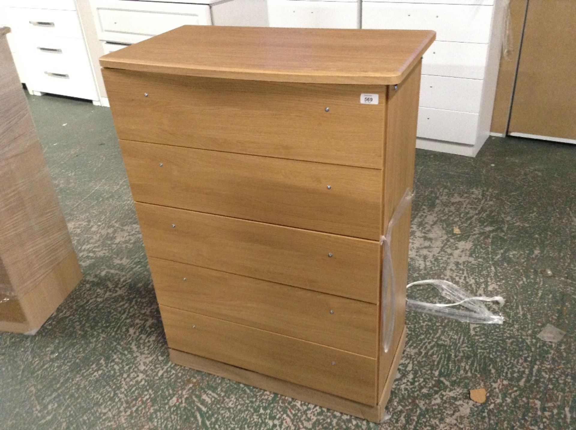 OAK 5 DRAWER CHEST (DAMAGED) (RETURN)