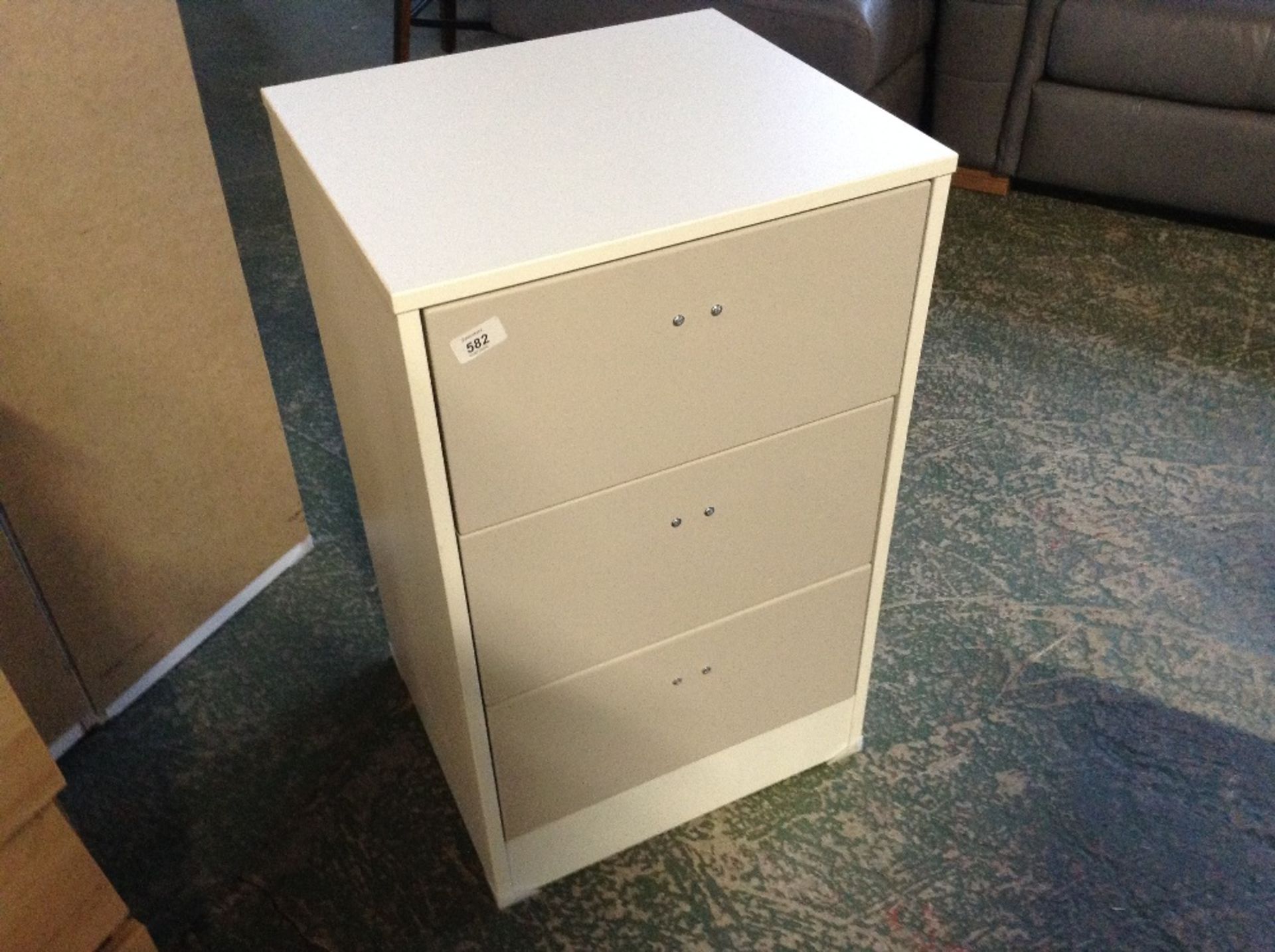 WHITE AND SOFT GREY 3 DRAWER BEDSIDE