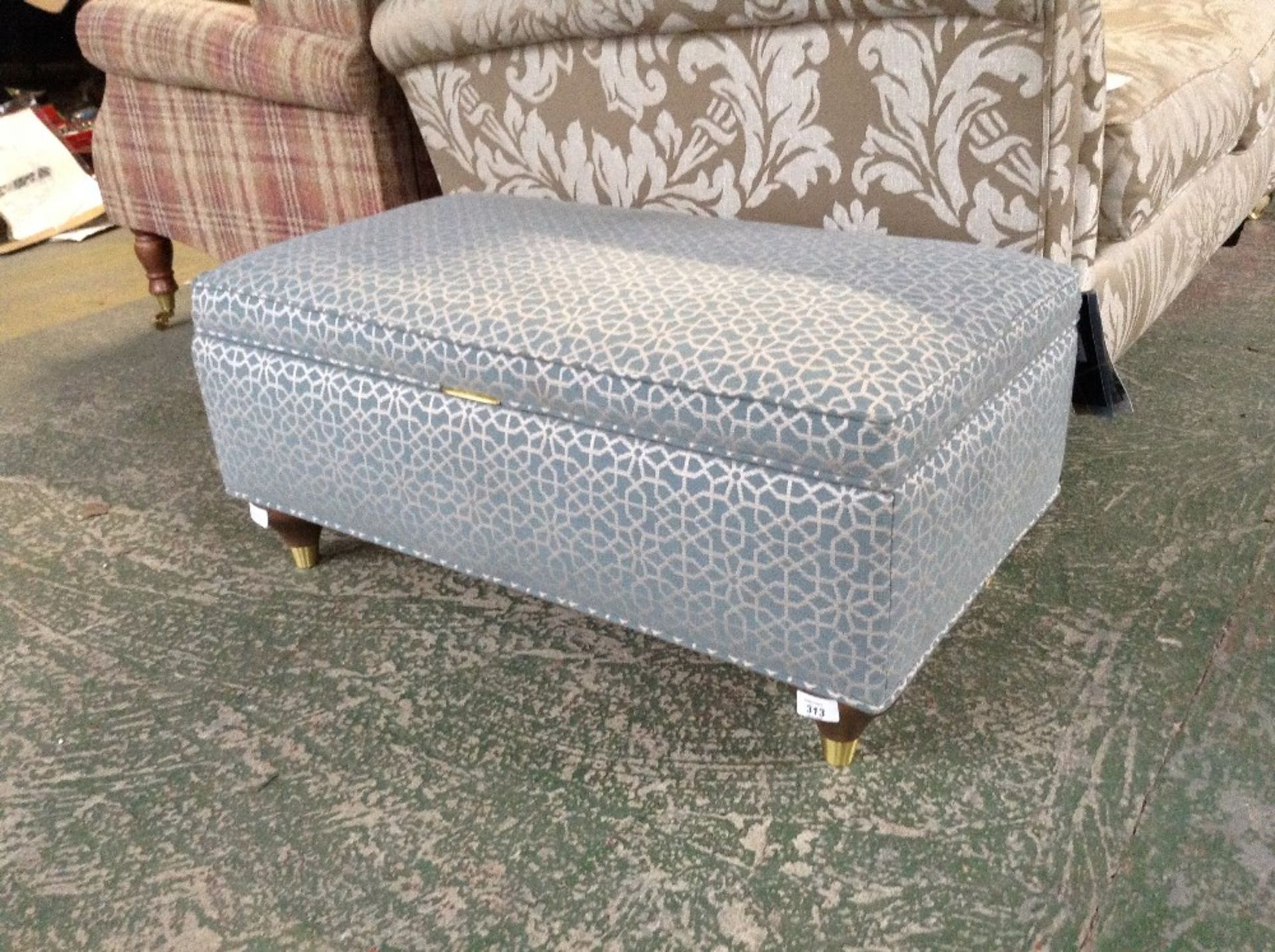 SILVER AND TEAL LARGE STORAGE FOOTSTOOL(TROO1842-W