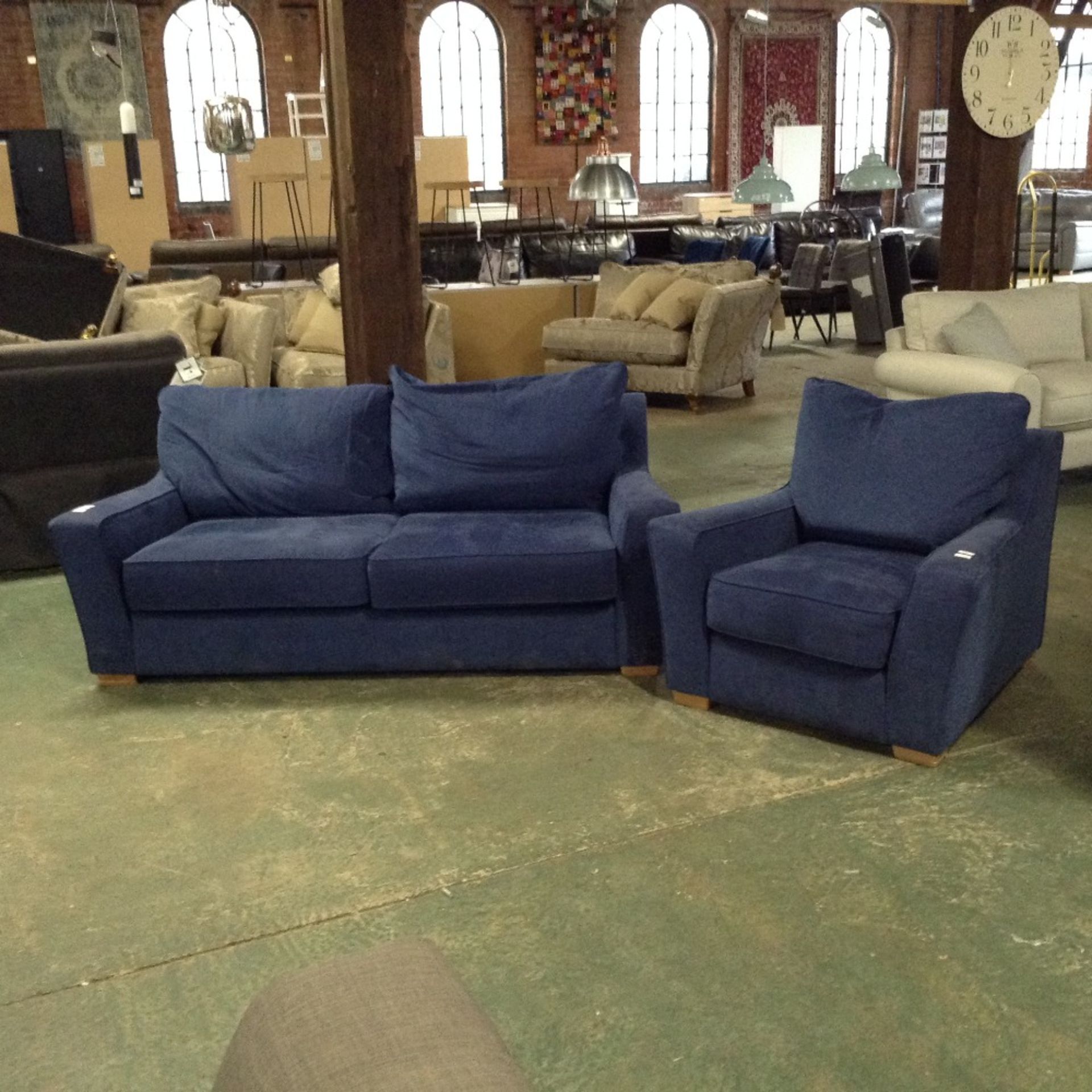 BLUE FABRIC 2 SEATER SOFA AND CHAIR (TROO1822-WOO5