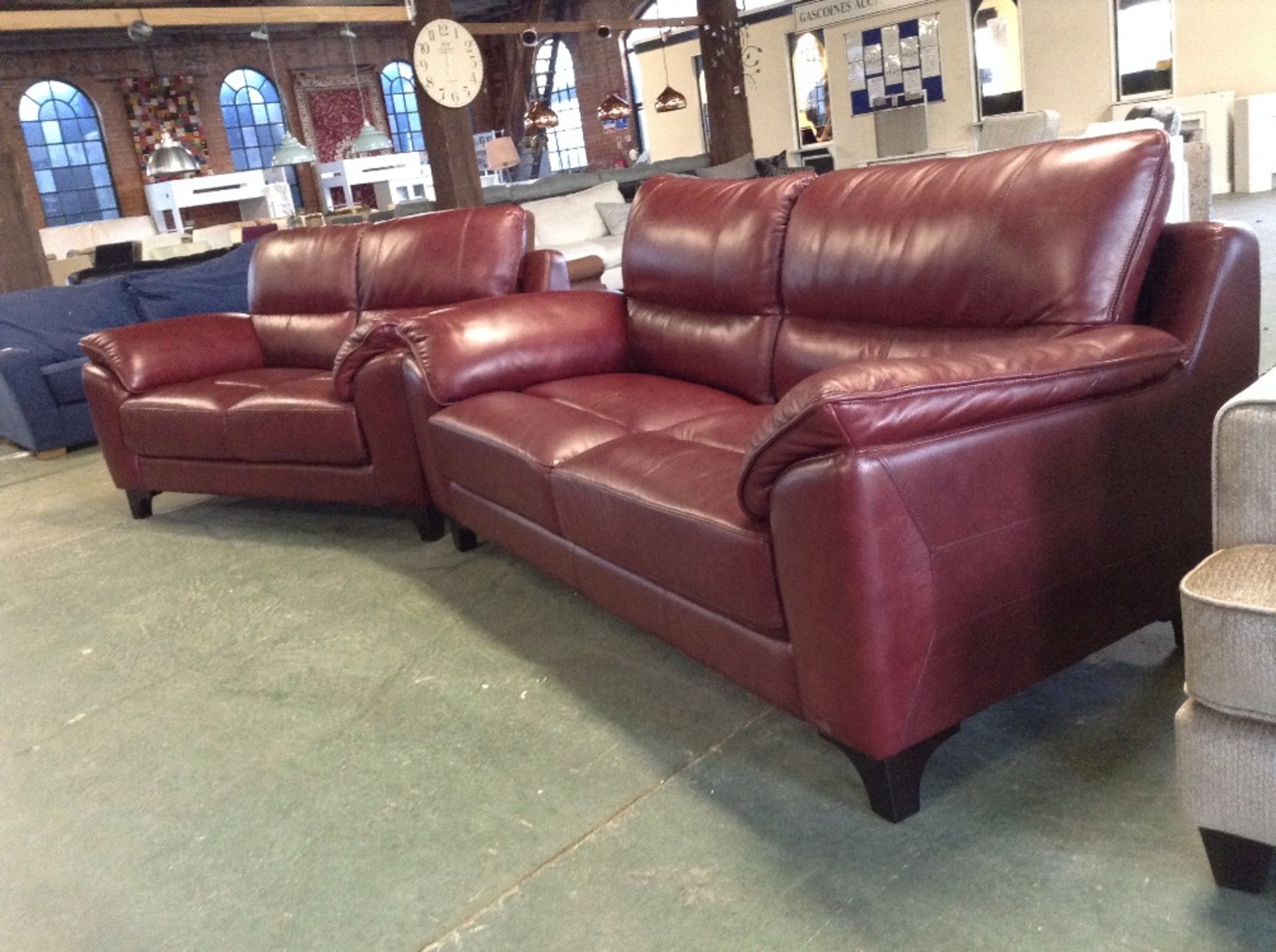 RED LEATHER 3 SEATER SOFA AND 2 SEATER SOFA (ST44-