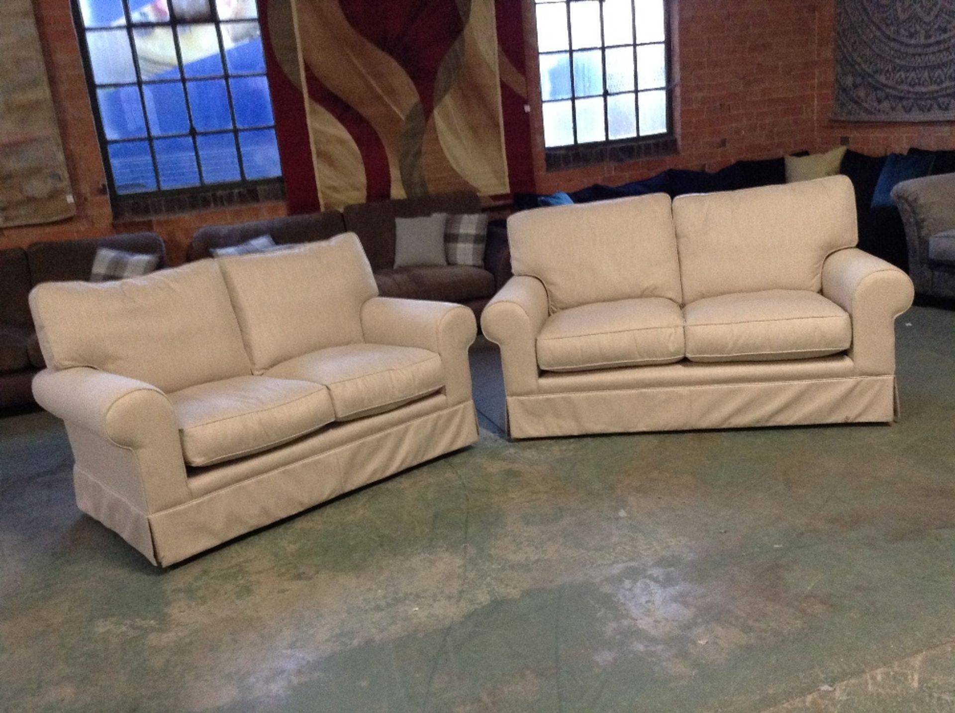 BEIGE PATTERNED 2 X 2 SEATER SOFAS (TROO1830-WOO59