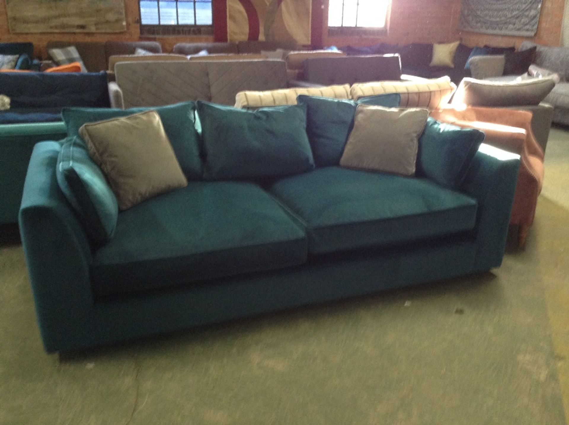 GREEN VELVET LARGE 3 SEATER SOFA