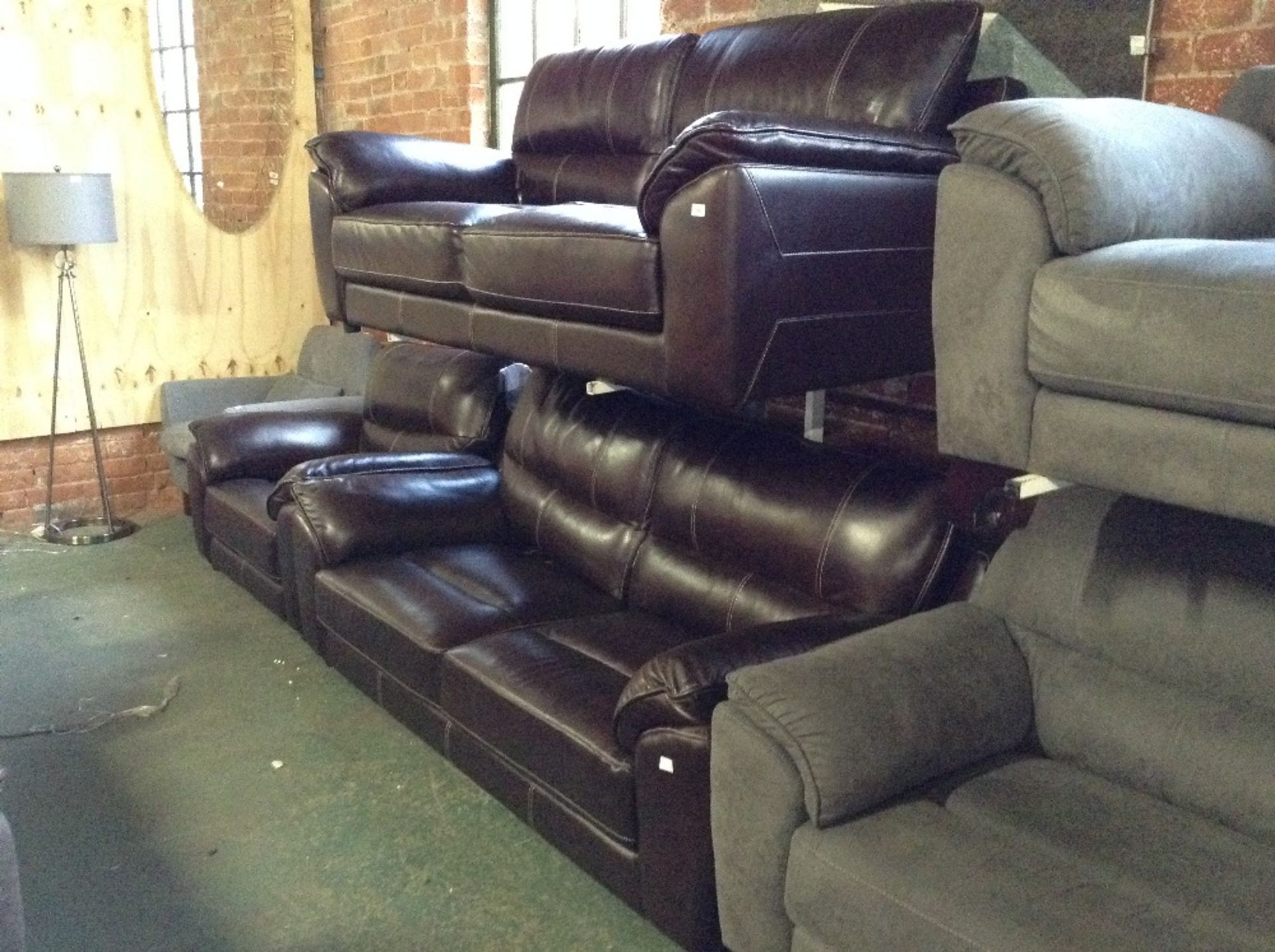 BROWN LEATHER WITH WHITE STITCHING 2 X 3 SEATER SO