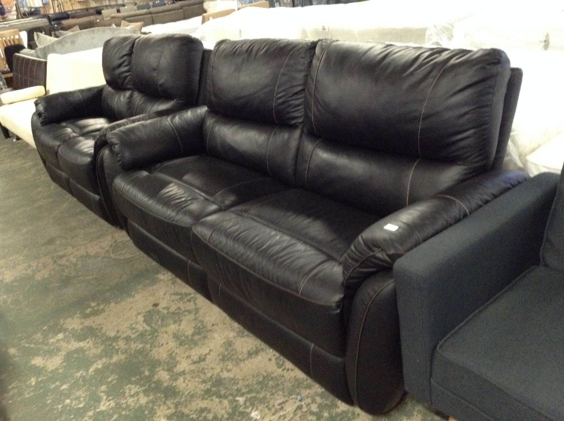 BLACK LEATHER WITH WHITE STITCHING 3 SEATER SOFA A
