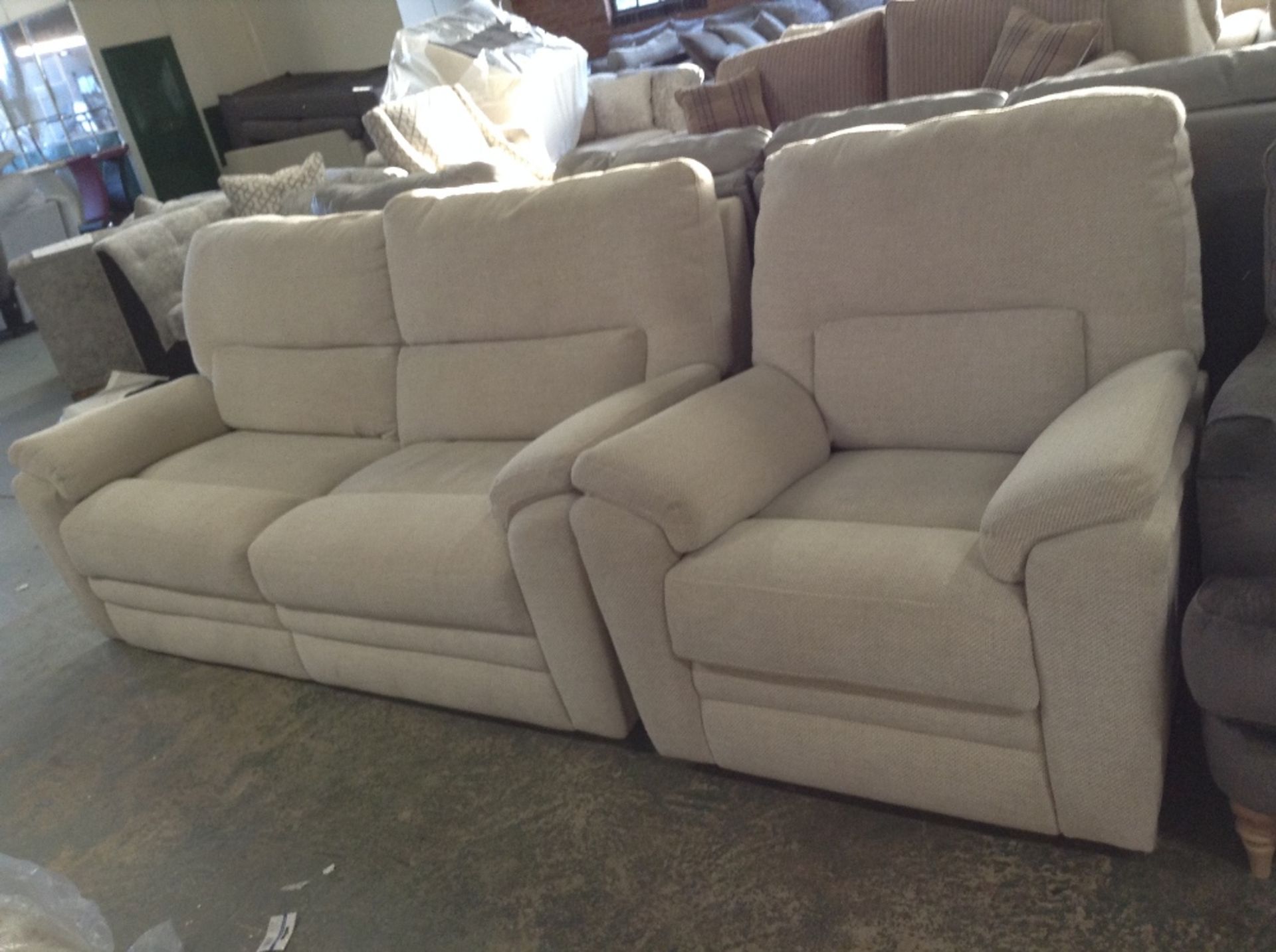 NATURAL PATTERNED HIGHBACK 3 SEATER SOFA AND CHAIR