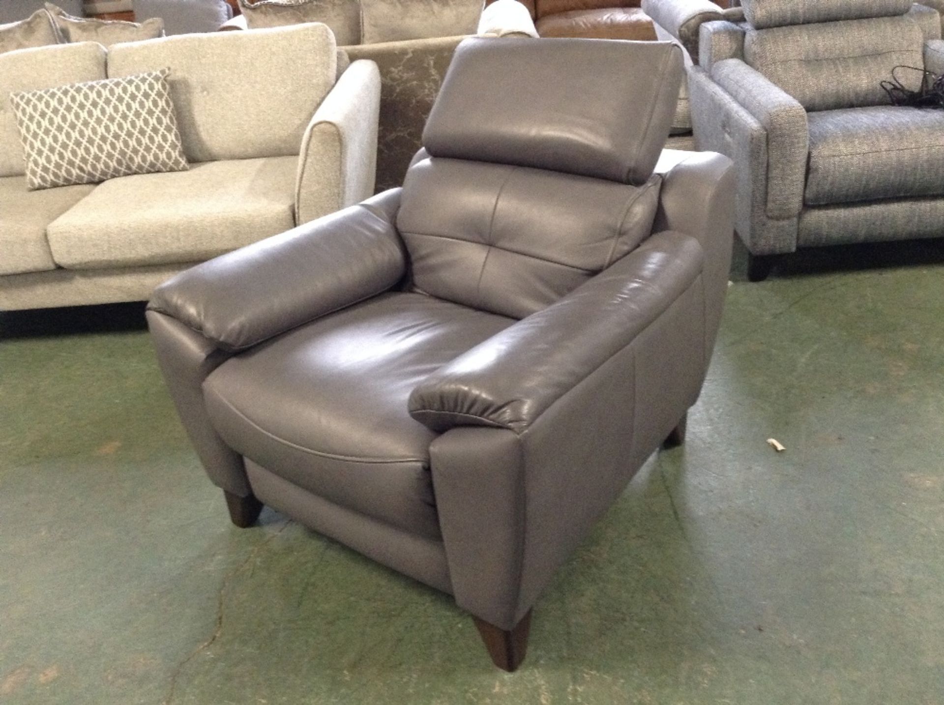 GREY LEATHER CHAIR WITH ADJUSTABLE HEADREST