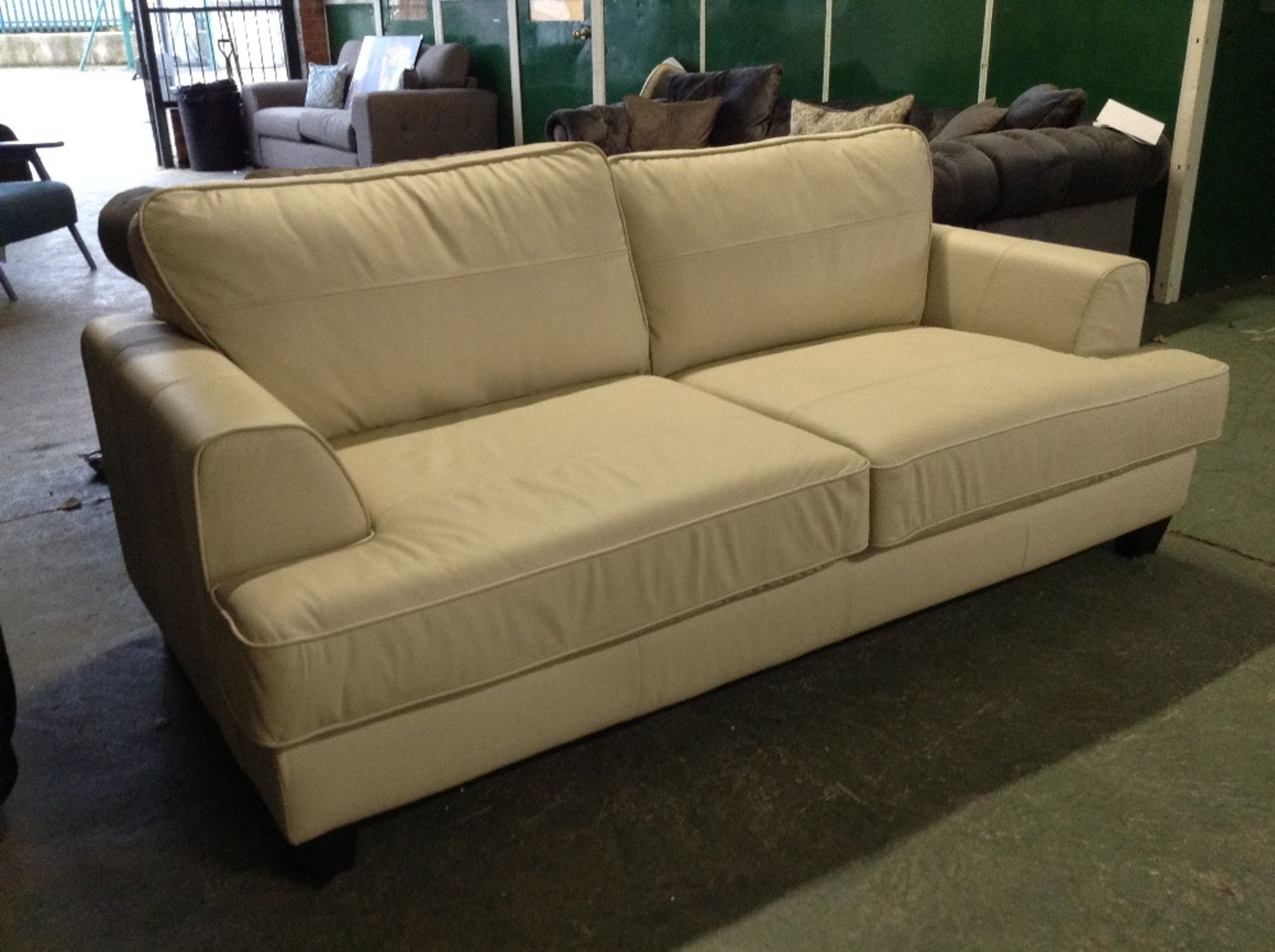 CAMDEN PEBBLE CREAM LEATHER 3 SEATER SOFA