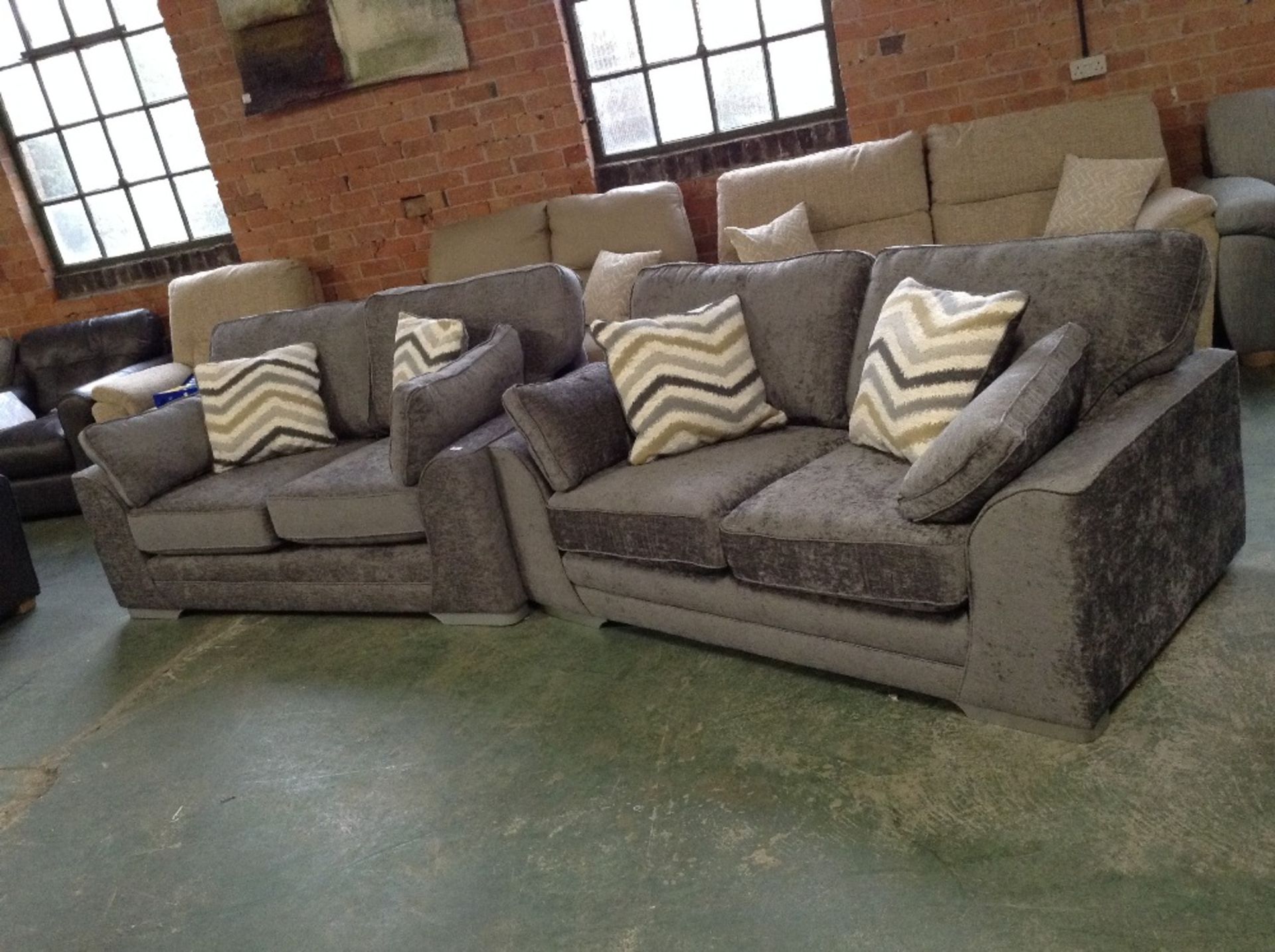 2 X GREY FABRIC 2 SEATER SOFAS (HH3-2-6)