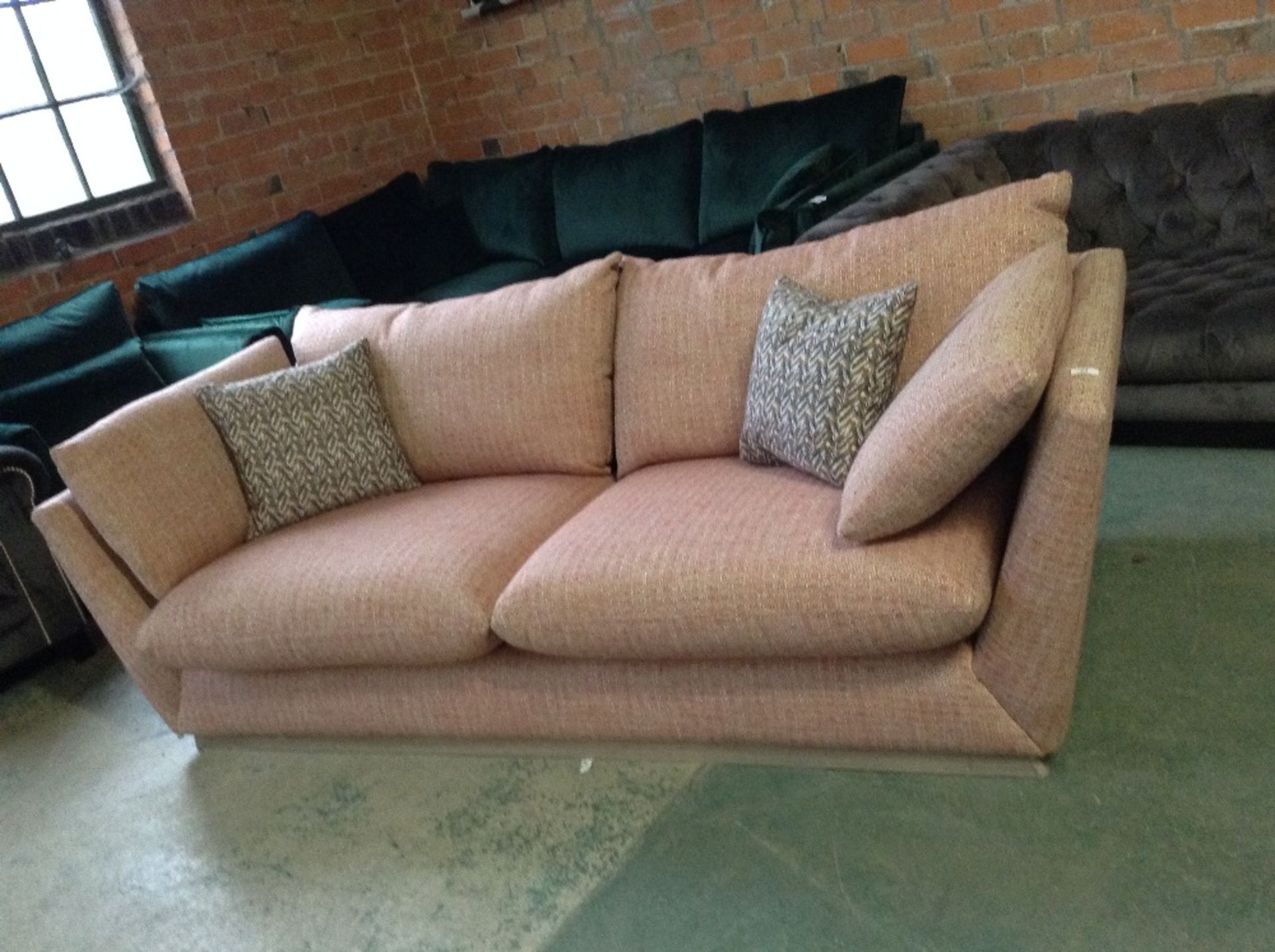 EX SHOWROOM PINK PATTERNED 3 SEATER SOFA