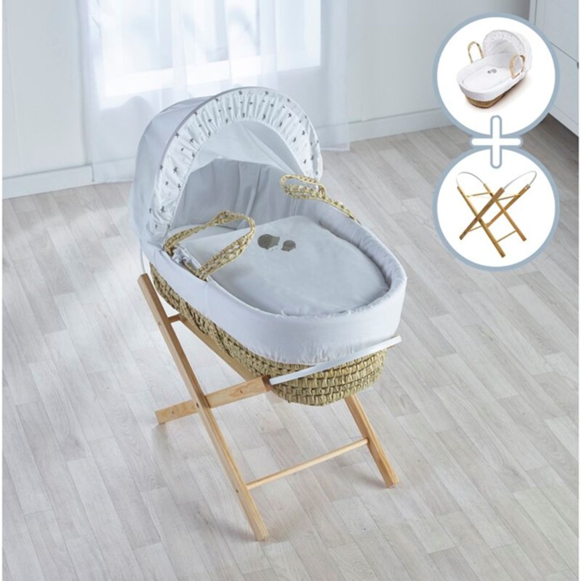 HoneyBee Nursery Burnett Moses Basket with Bedding and Folding Stand - RRP£45.15 (FRIG3574 - 15521/