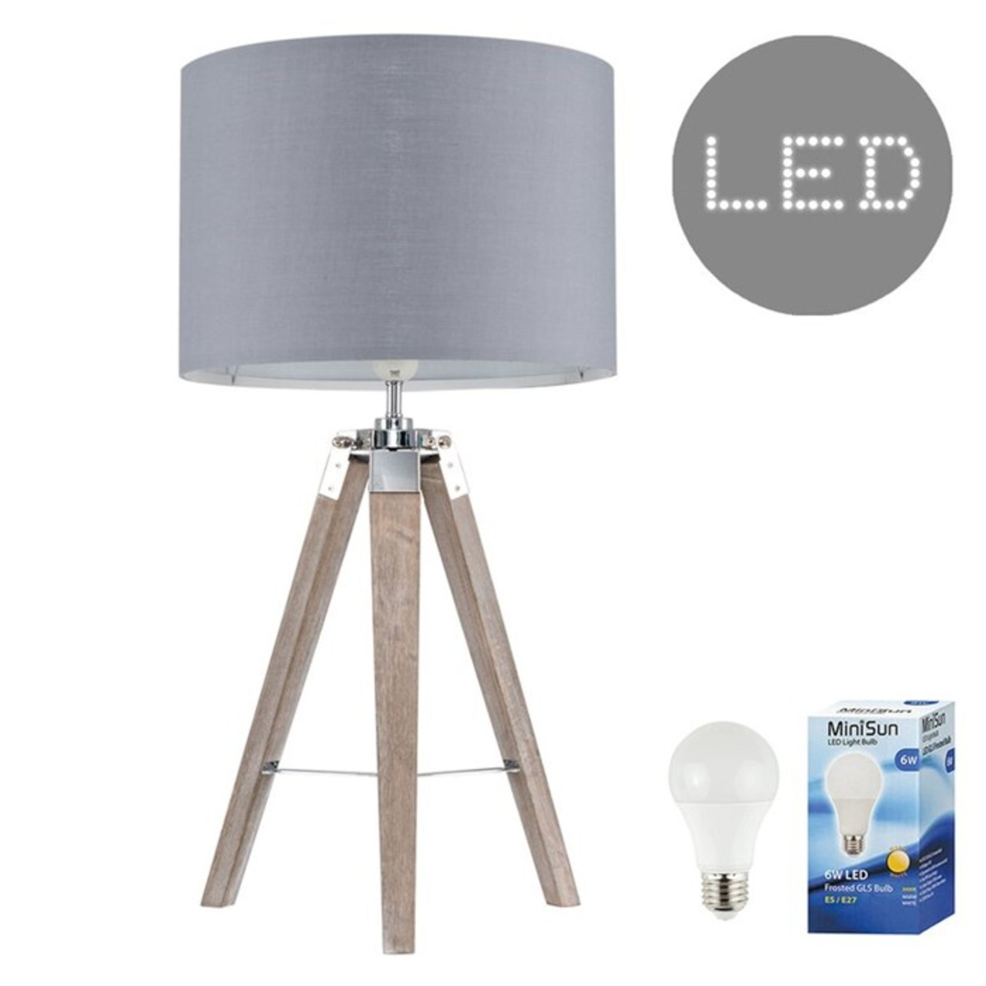 17 Stories Warrensburg 65cm Tripod Table Lamp (grey shade and brown base) - RRP£39.99 (MSUN3383 -