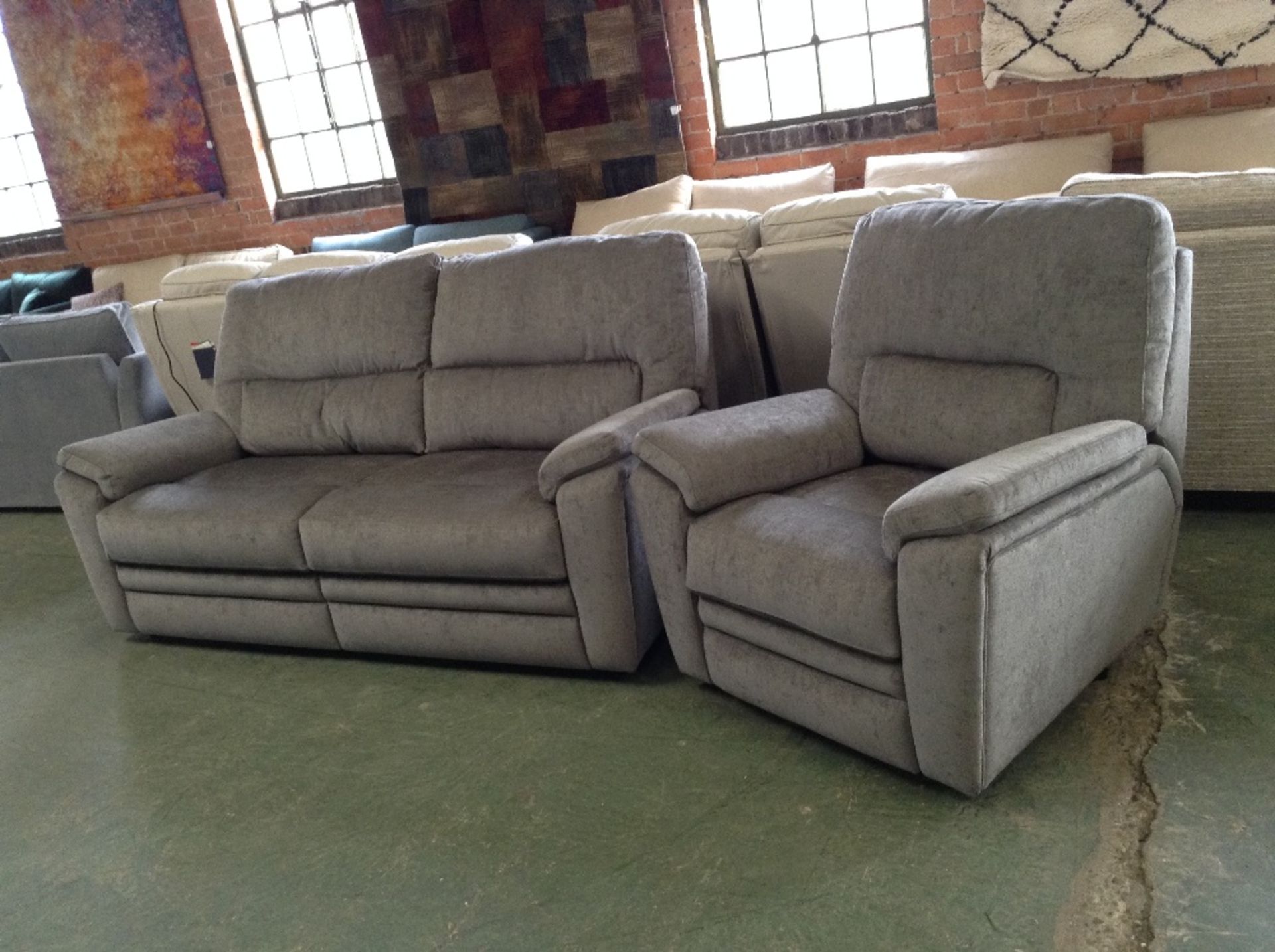 GREY HIGH BACK 3 SEATER SOFA AND ELECTRIC RECLININ