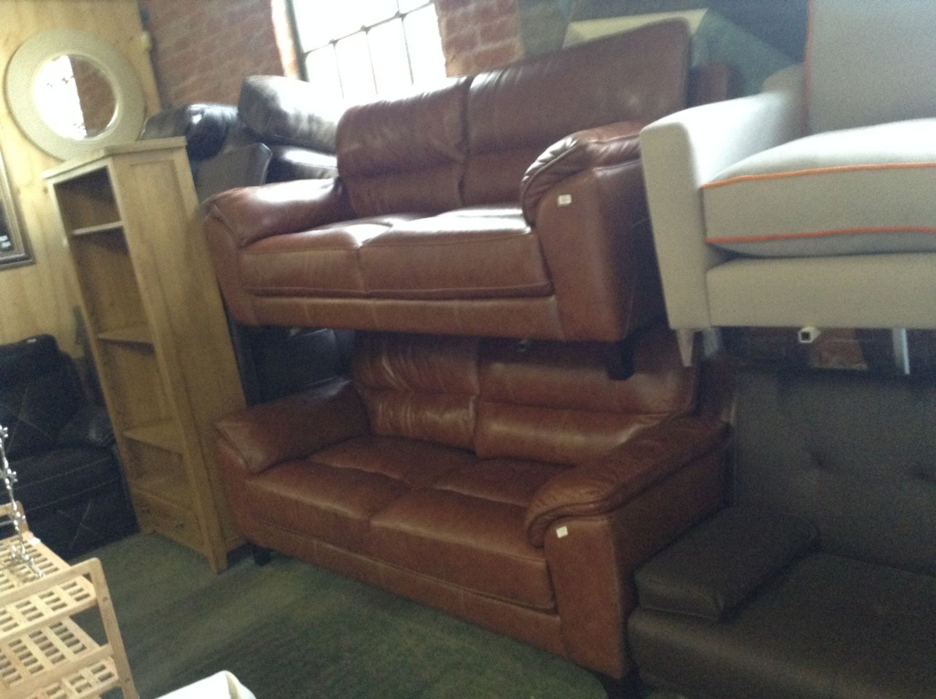 TAN LEATHER 2 X 3 SEATER SOFAS (LEATHER PEELING)