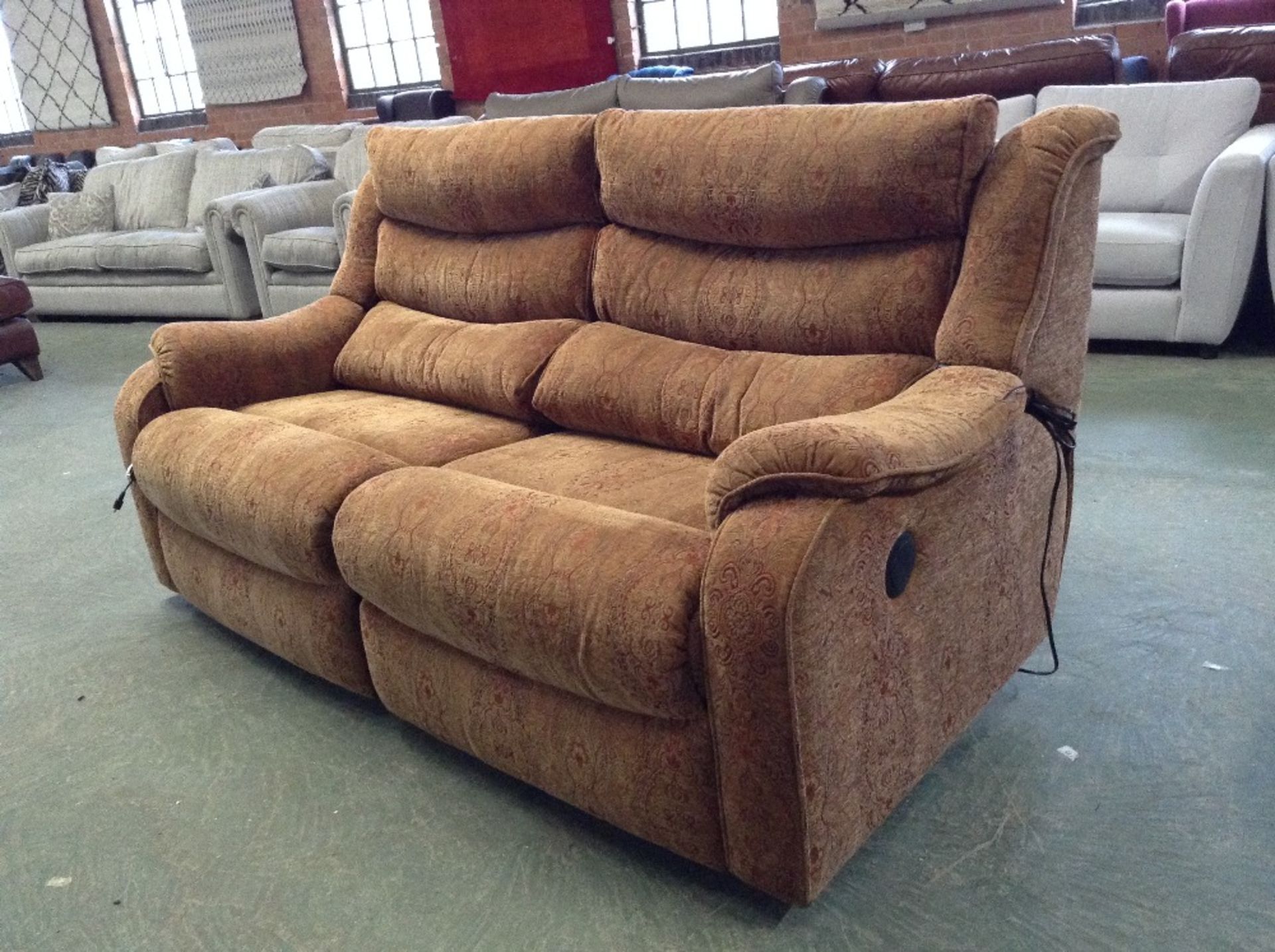 COPPER VPATTERNED ELECTRIC RECLINING 3 SEATER SOFA