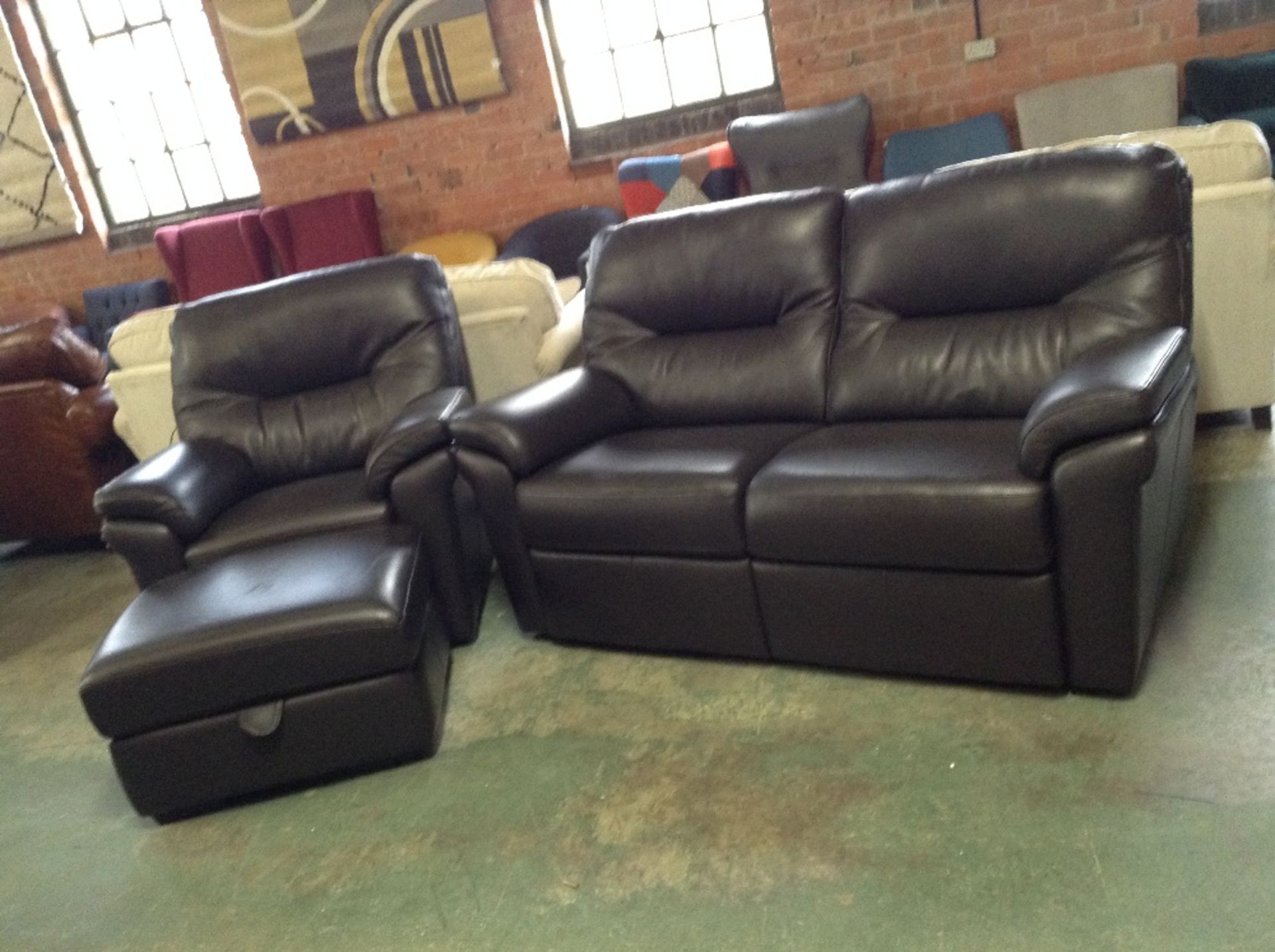 BROWN LEATHER HIGH BACK 2 SEATER SOFA ELECTRIC REC
