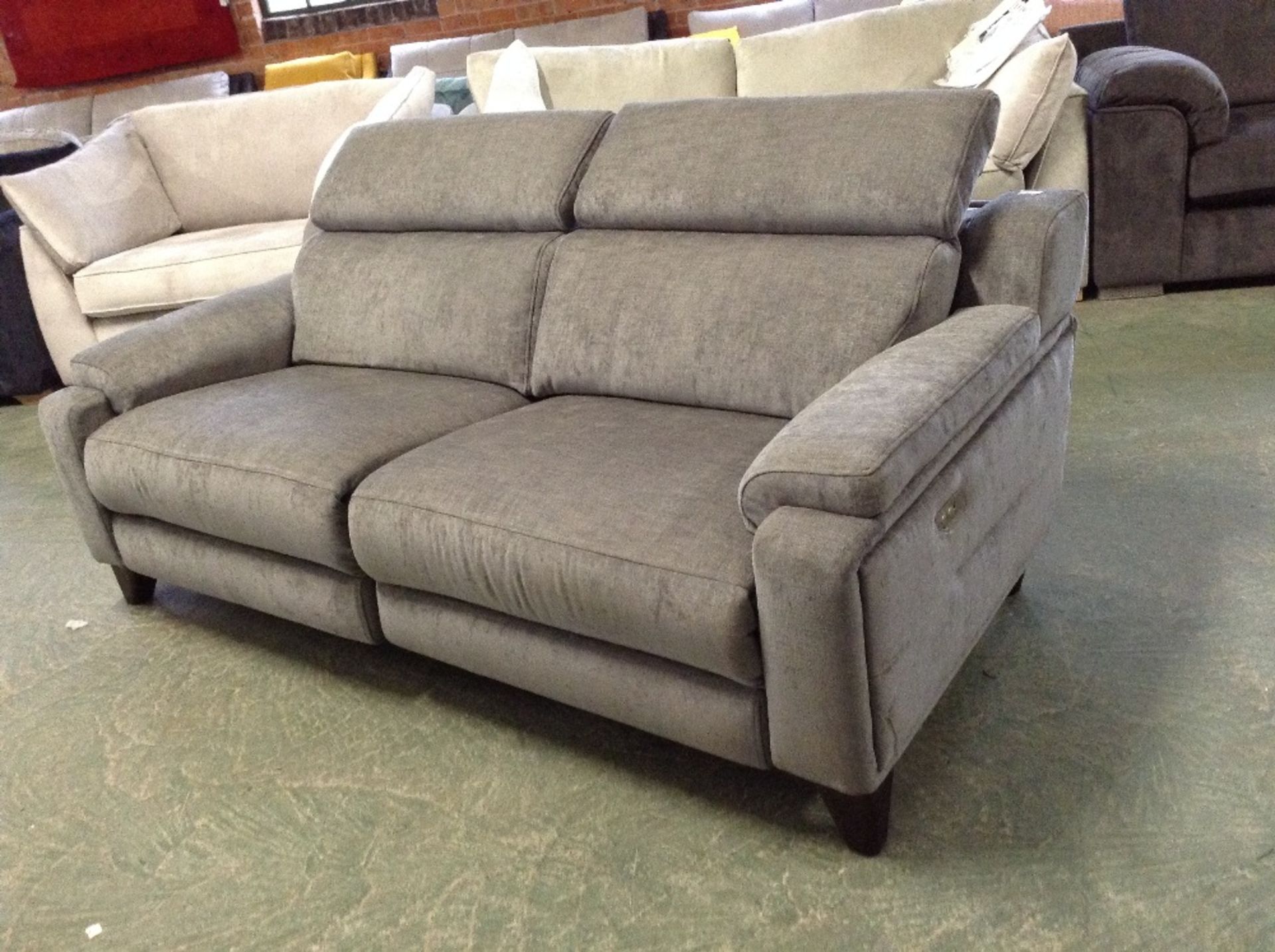 GREY FABRIC ELECTRIC RECLINING 3 SEATER SOFA WITH