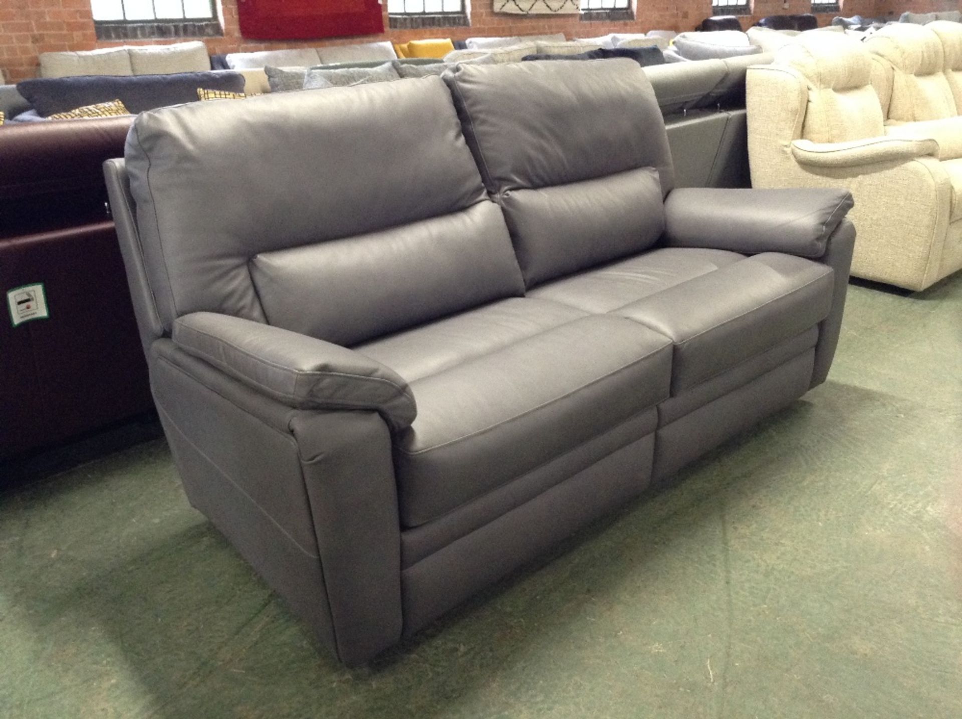 GREY LEATHER HIGH BACK 3 SEATER SOFA (TROO1921-WOO