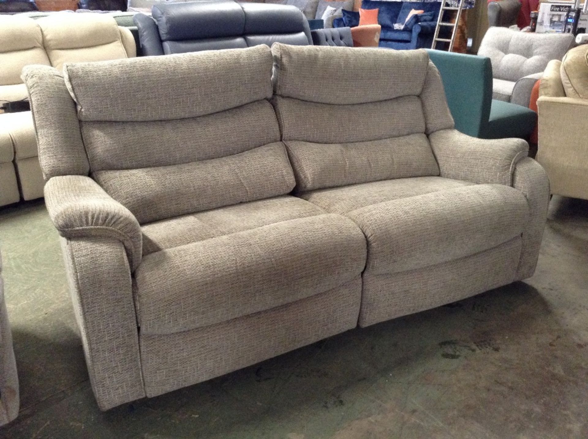 GREY PATTERNED HIGH BACK MANUAL RECLINING 3 SEATER