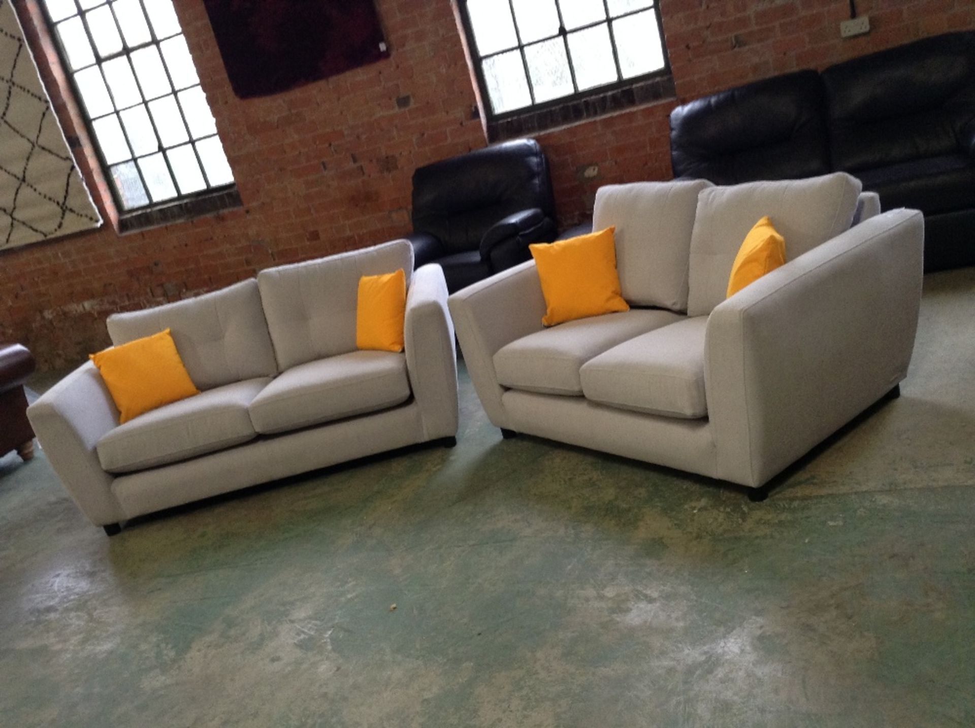 GREY FABRIC 2 SEATER SOFA AND 2 AND A HALF SEATER