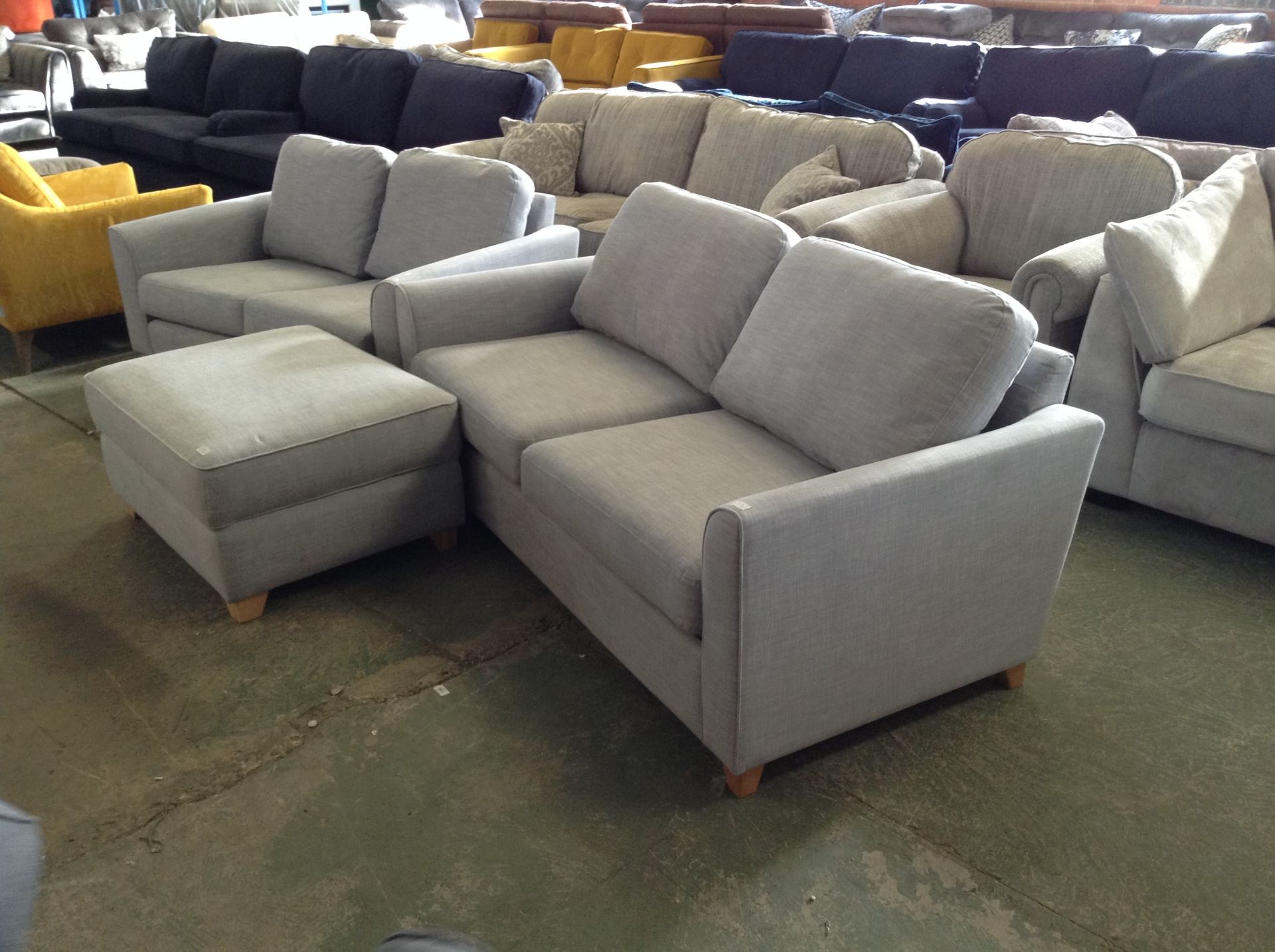 EX SHOWROOM SKY BLUE FABRIC 3 SEATER METAL ACTION