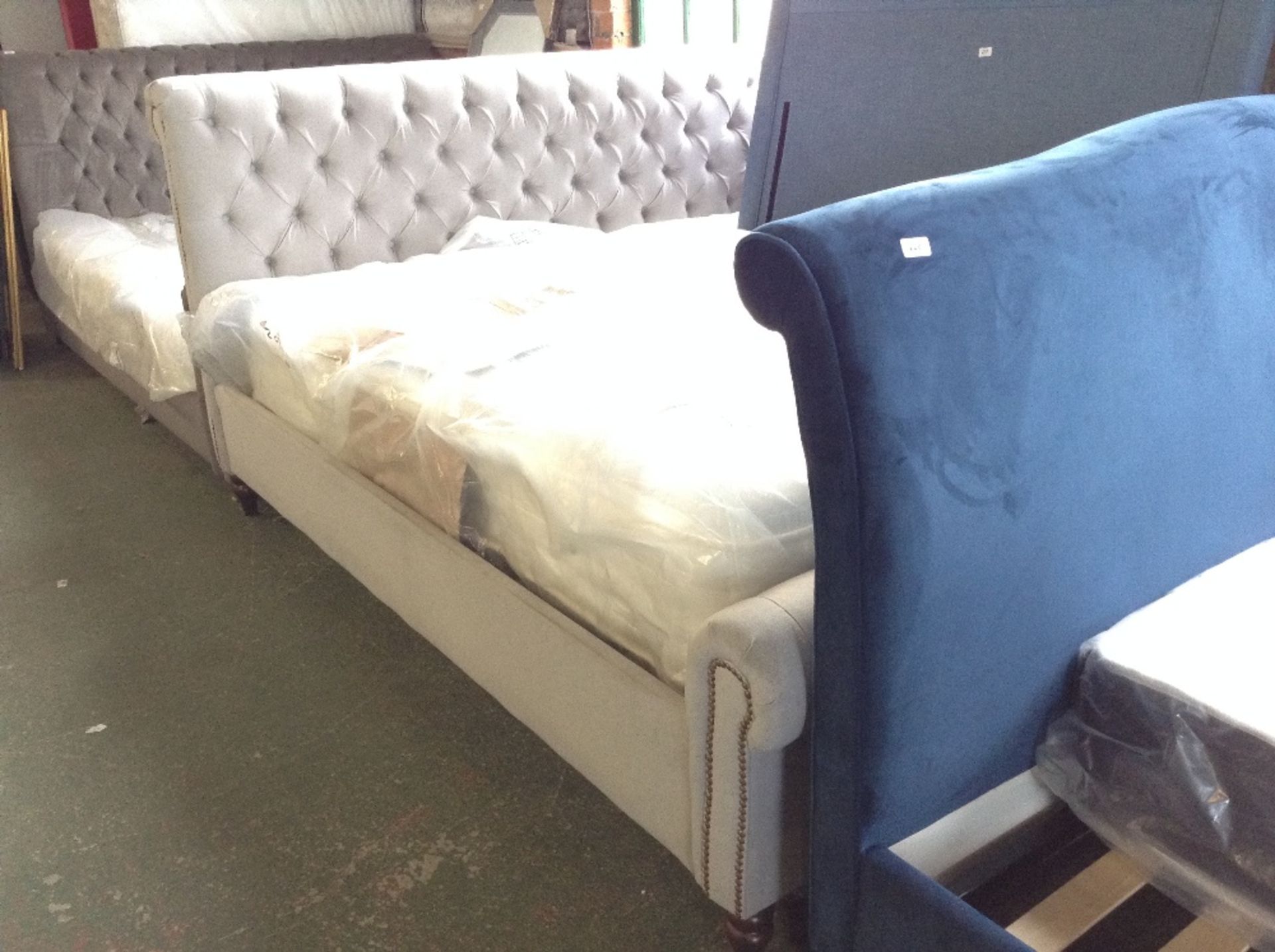 GREY UPHOLSTERED 6 FT BED FRAME