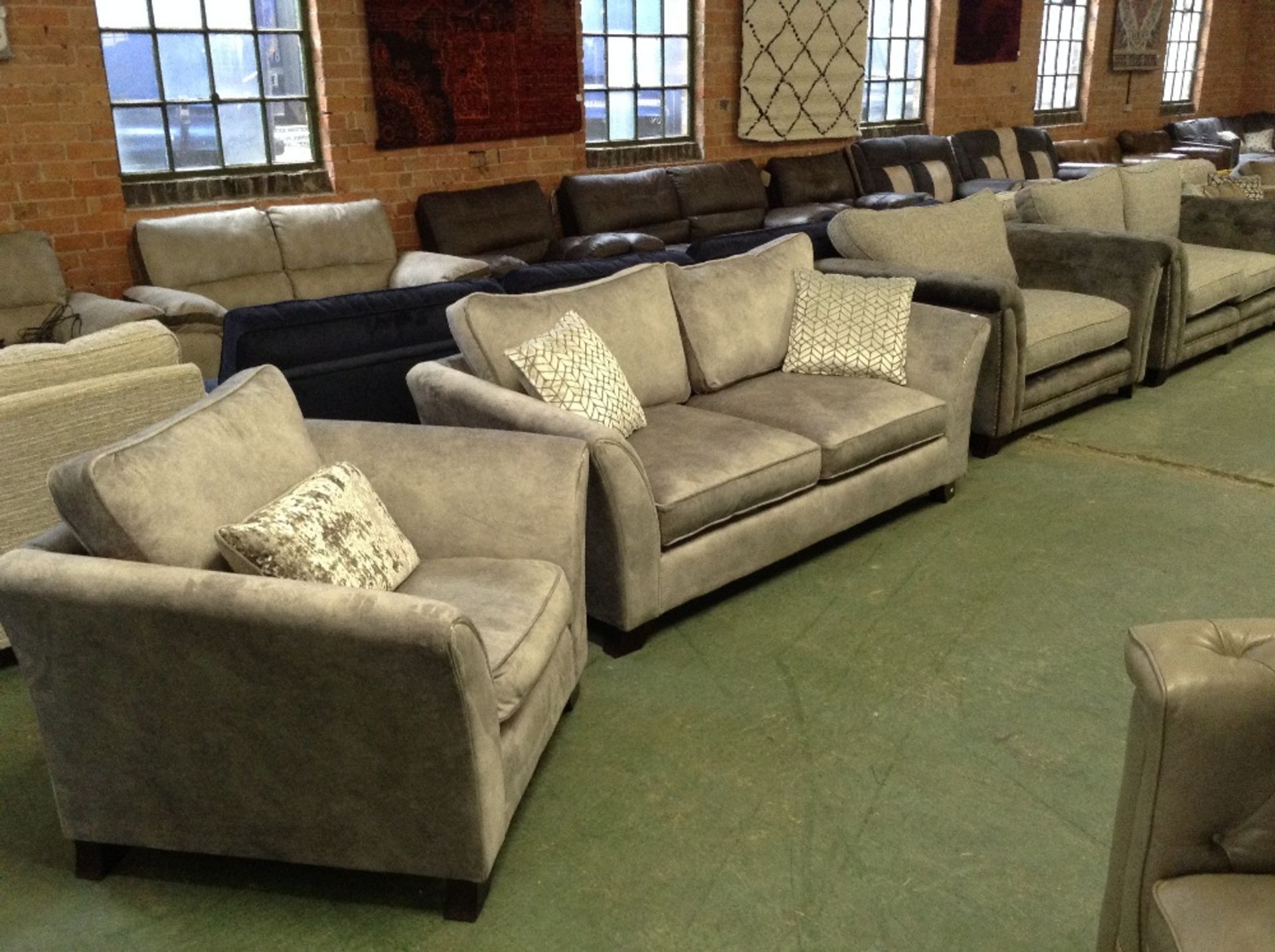 SILVER SADDLE 3 SEATER SOFA AND CHAIR (WM82-10-11)