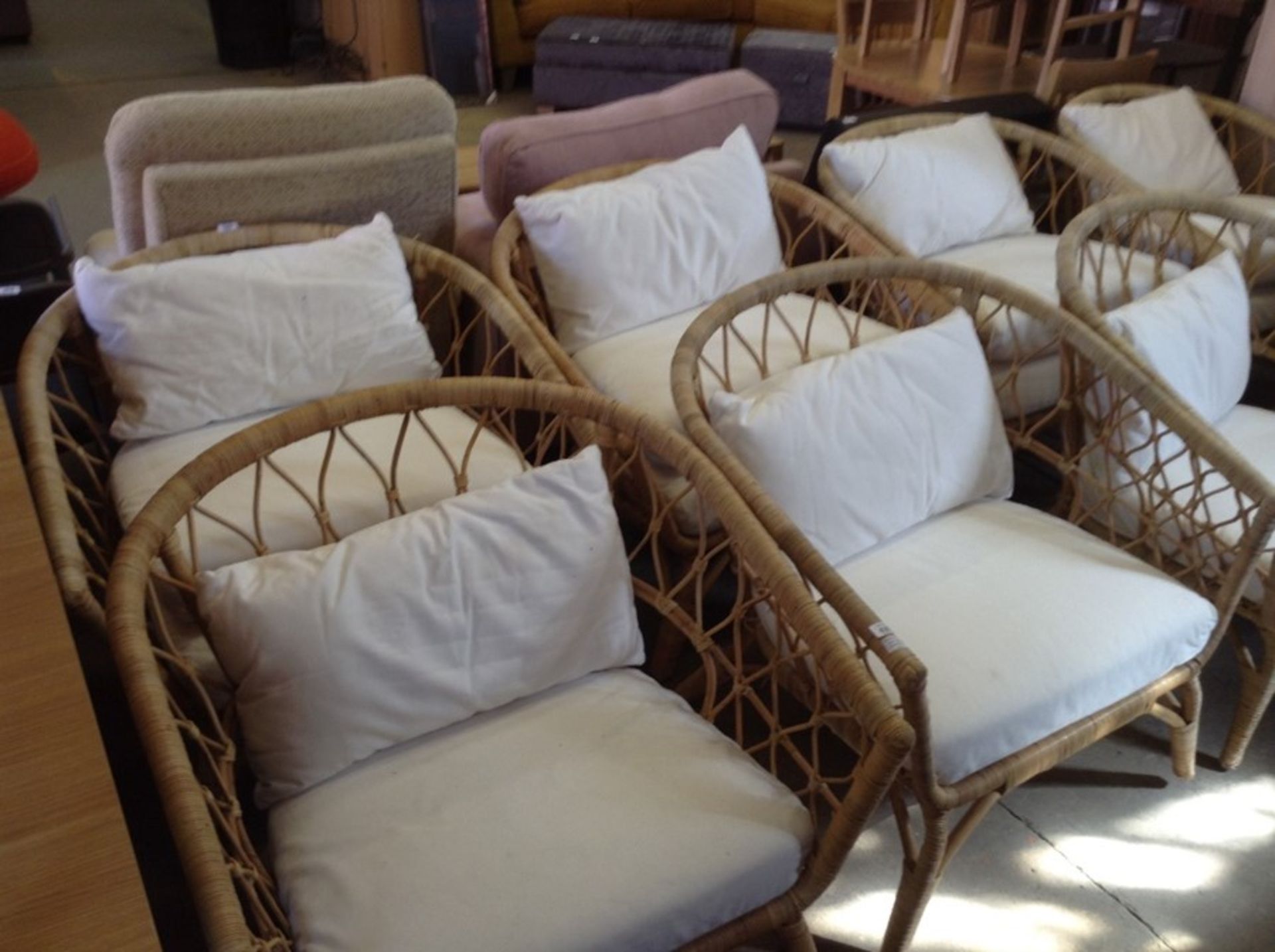WICKER CHAIR (WITH WHITE CUSHIONS) X4 MARKED (10A)