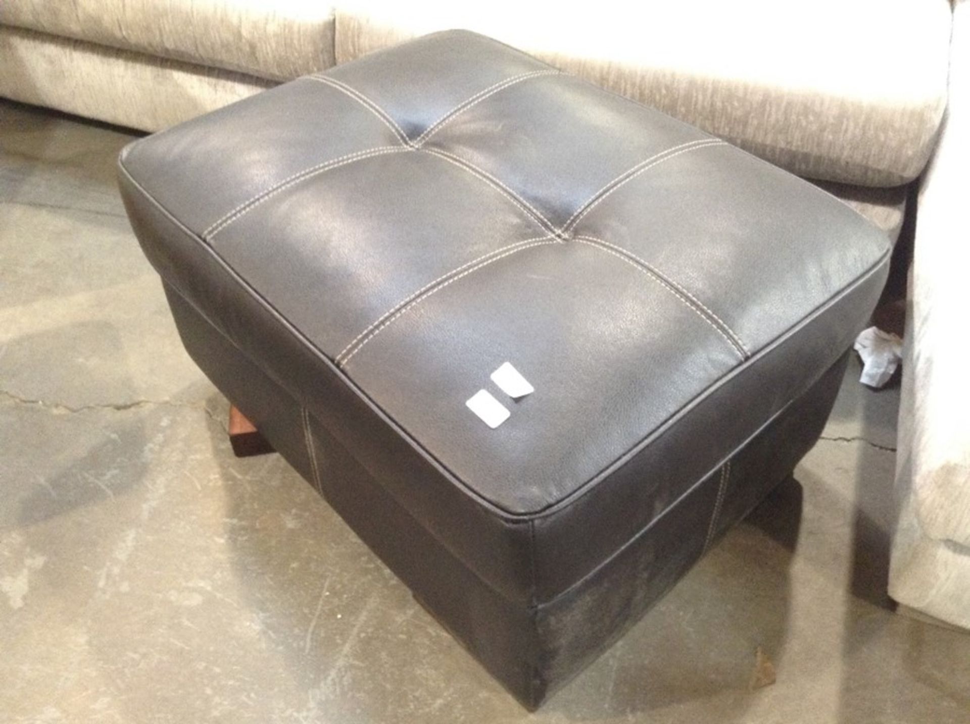 BLACK LEATHER WITH WHITE STITCHING FOOTSTOOL (F4-22)