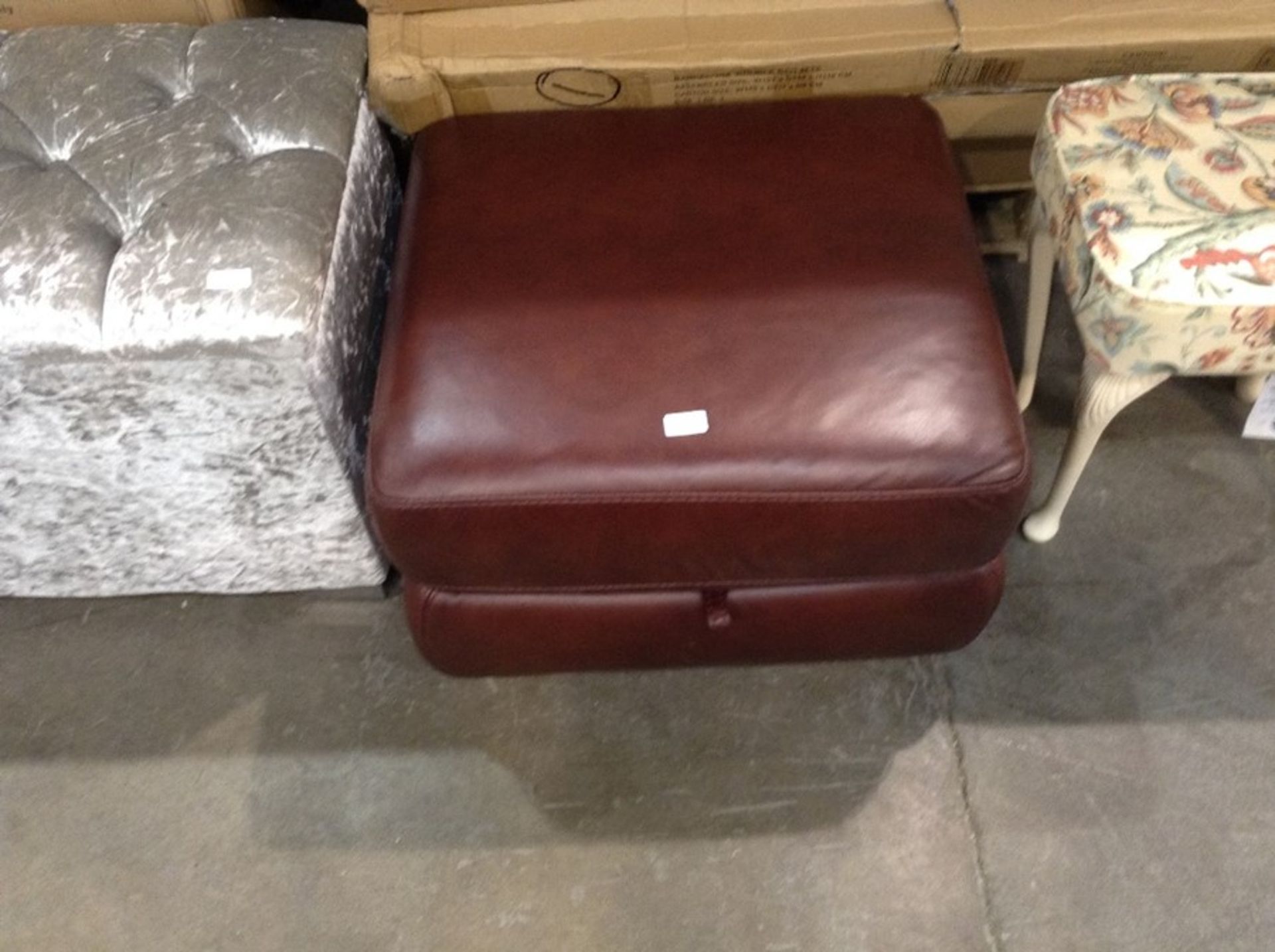 RED LEATHER STORAGE FOOTSTOOL