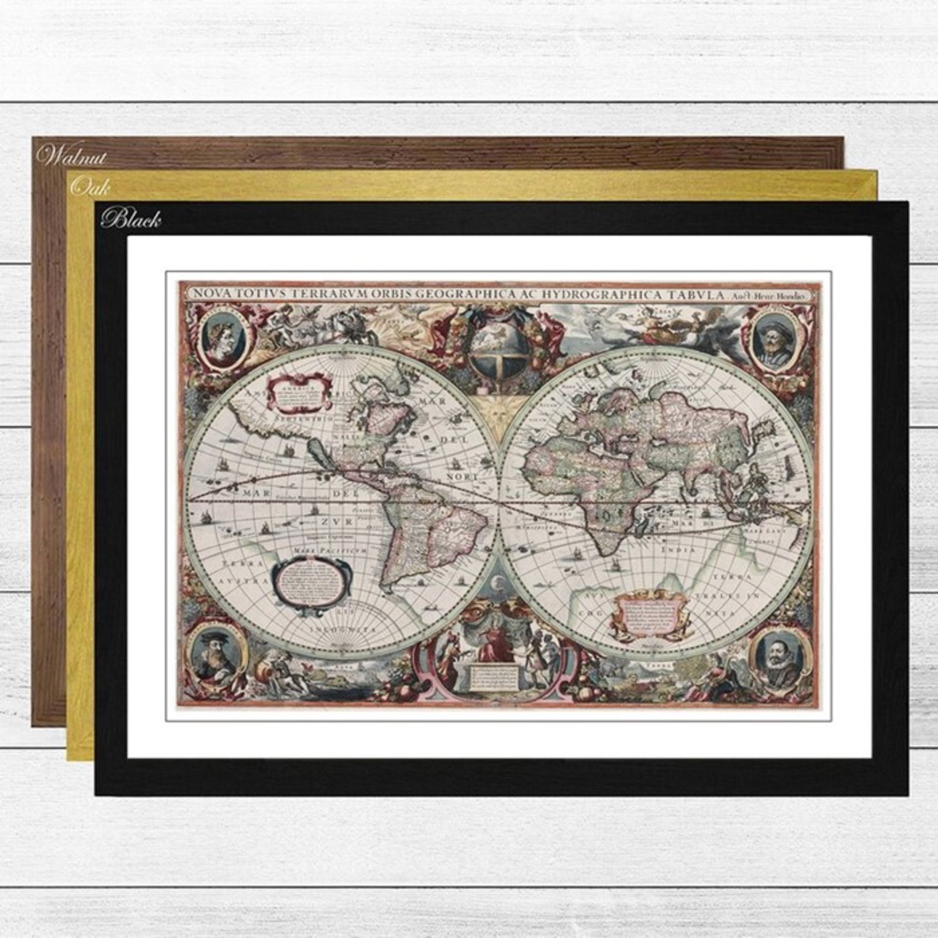 Big Box Art, Vintage World Map' by Henricus Hondius II Framed Vintage Advertisement (BLACK