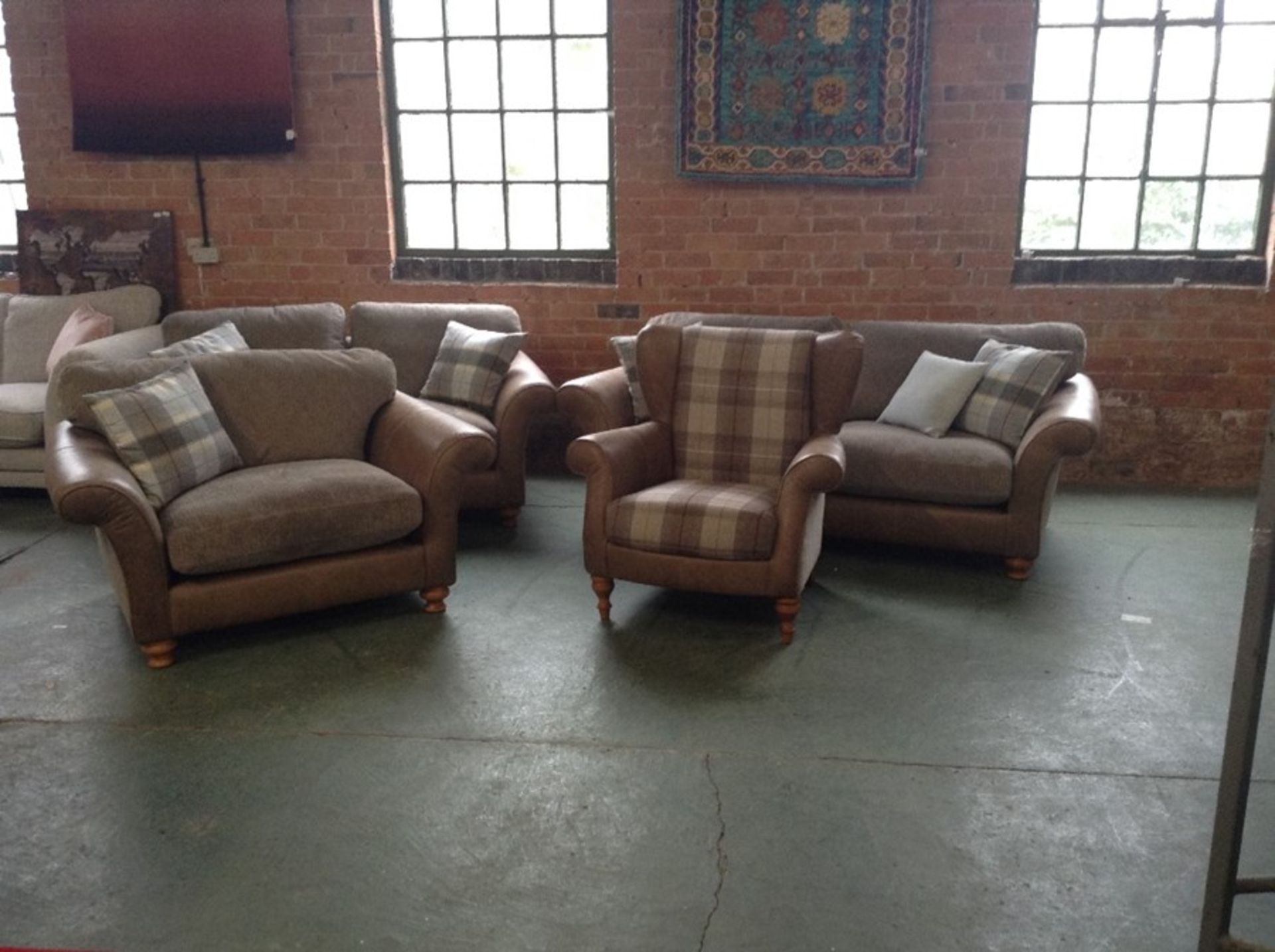 BROWN HALFHIDE 3 SEATER SOFA, 2 SEATER SOFA, SNUG