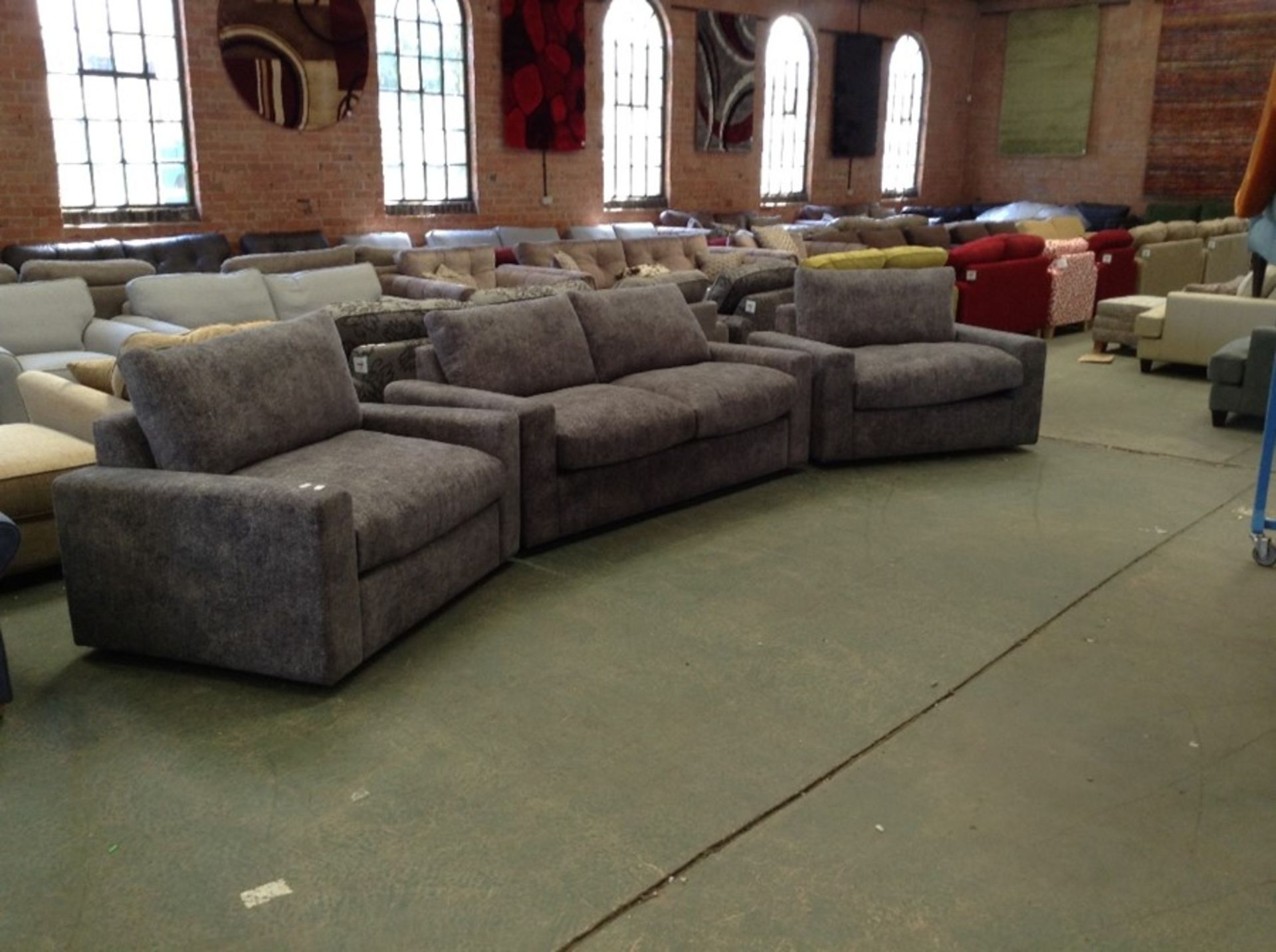 EX SHOWROOM GREY PATTERNED 3 SEATER METAL ACTION B