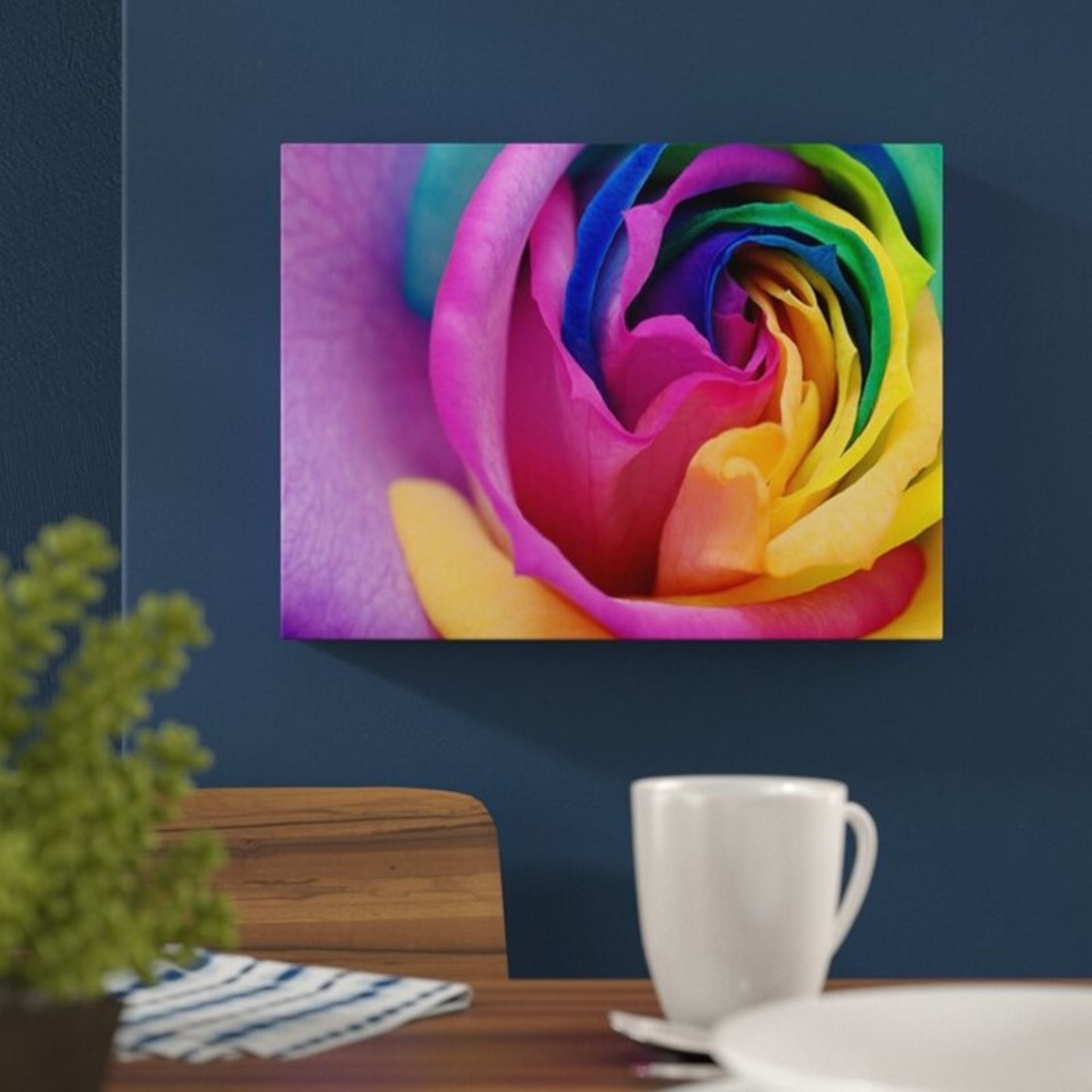 Hokku Designs, Rainbow Colour Rose Flower Photographic Print on Wrapped Canvas - RRP £15.99 (