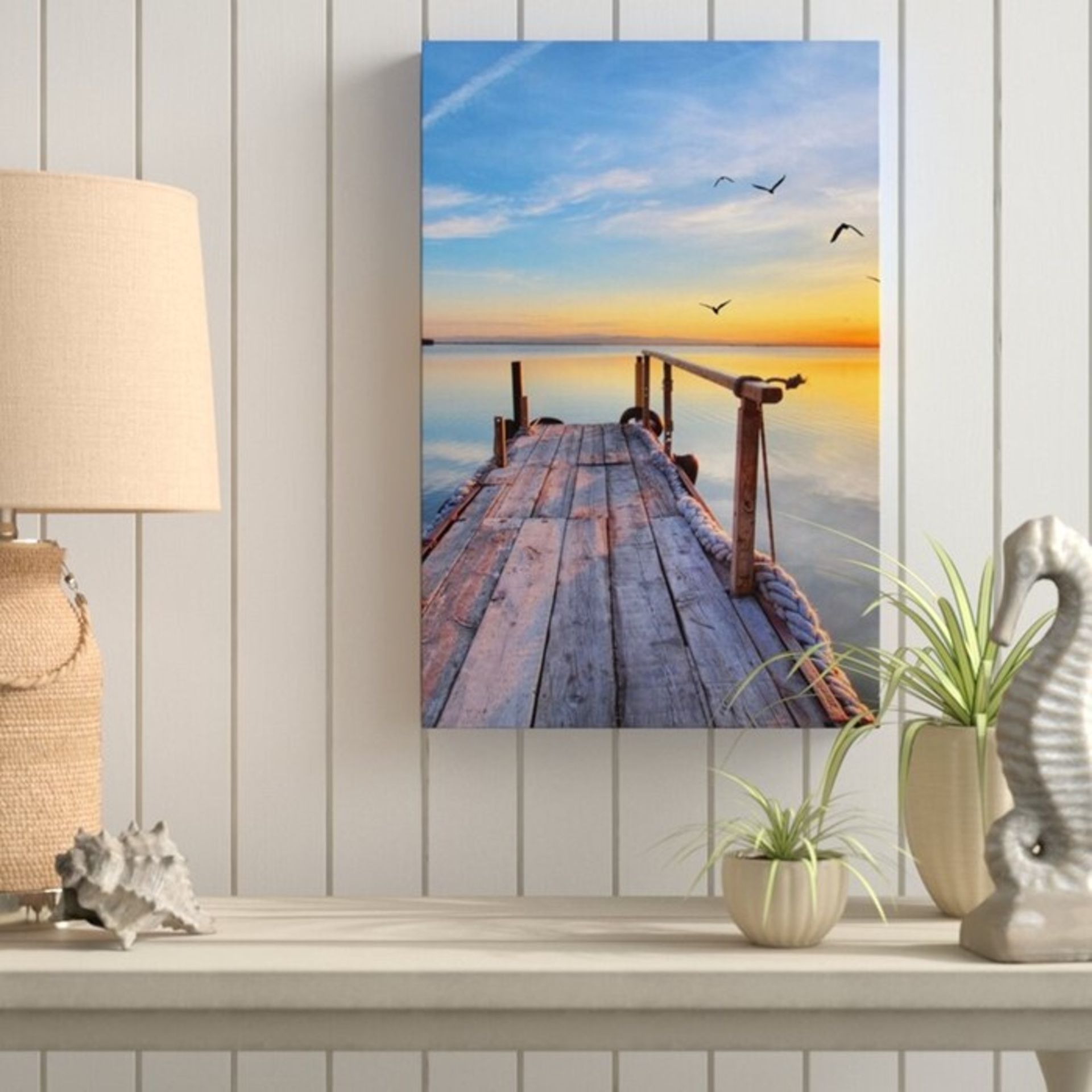 East Urban Home, Small Ancient Walkway to the Ocean at Sunset Photographic Print on Canvas (60X40CM)