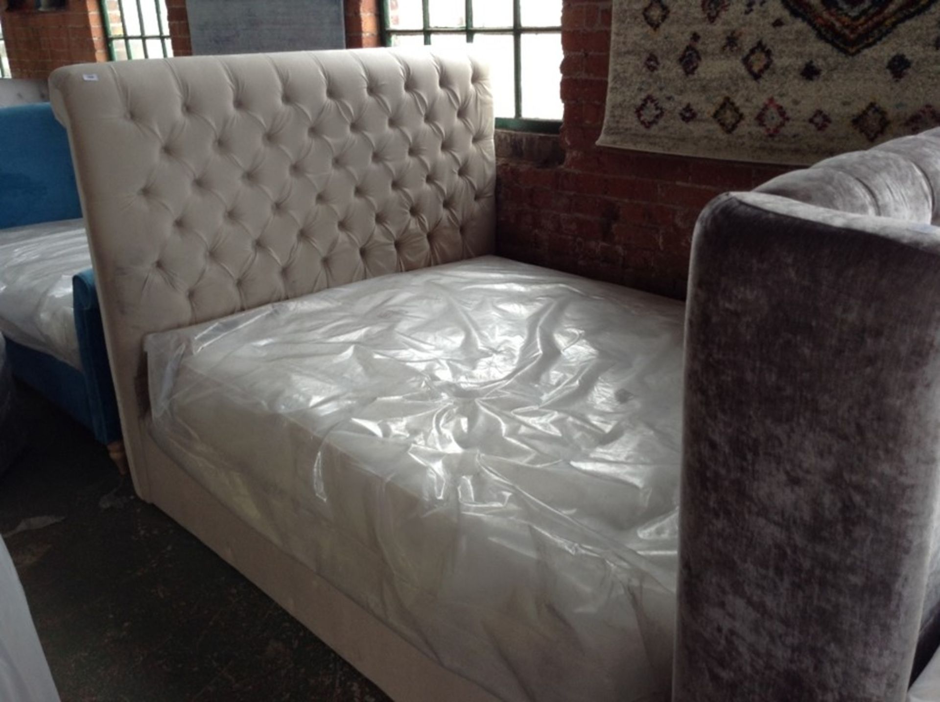 CREAM UPHOLSTERED KING SIZE BED FRAME