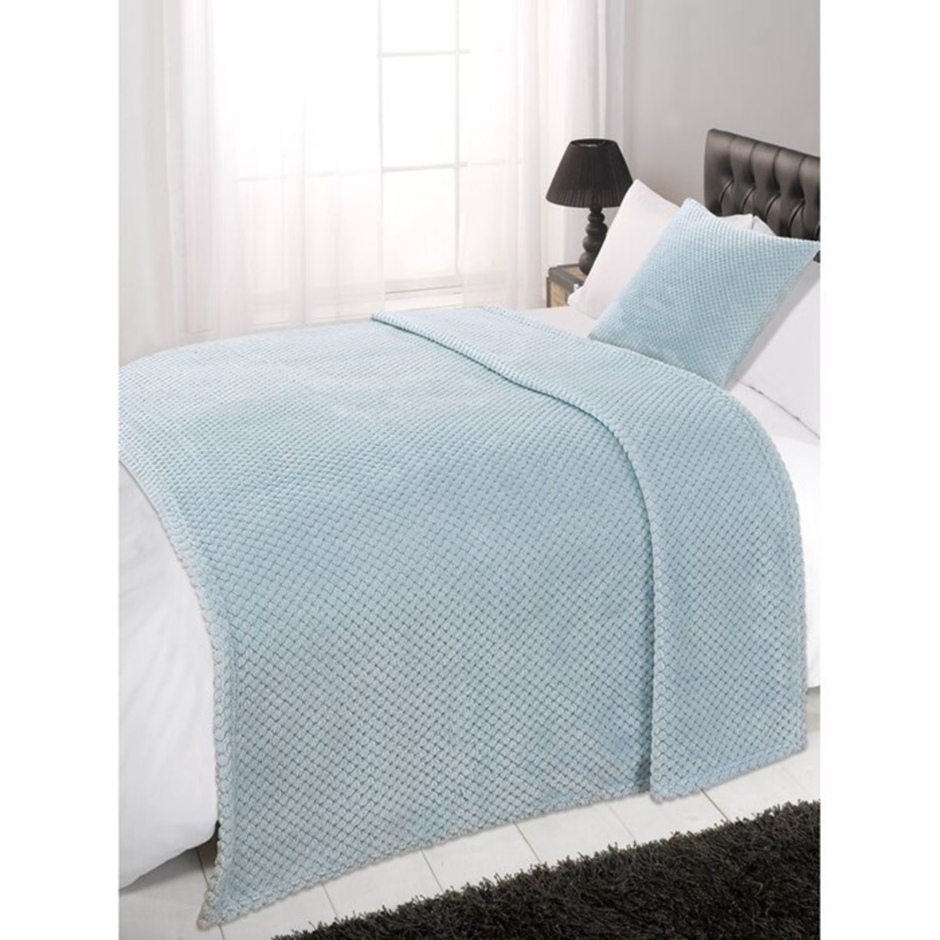 Verasha Waffle Bedspread (DUCK EGG)(125X150CM) - RRP £9.33 (HAZL8586 - V2/3) 2B