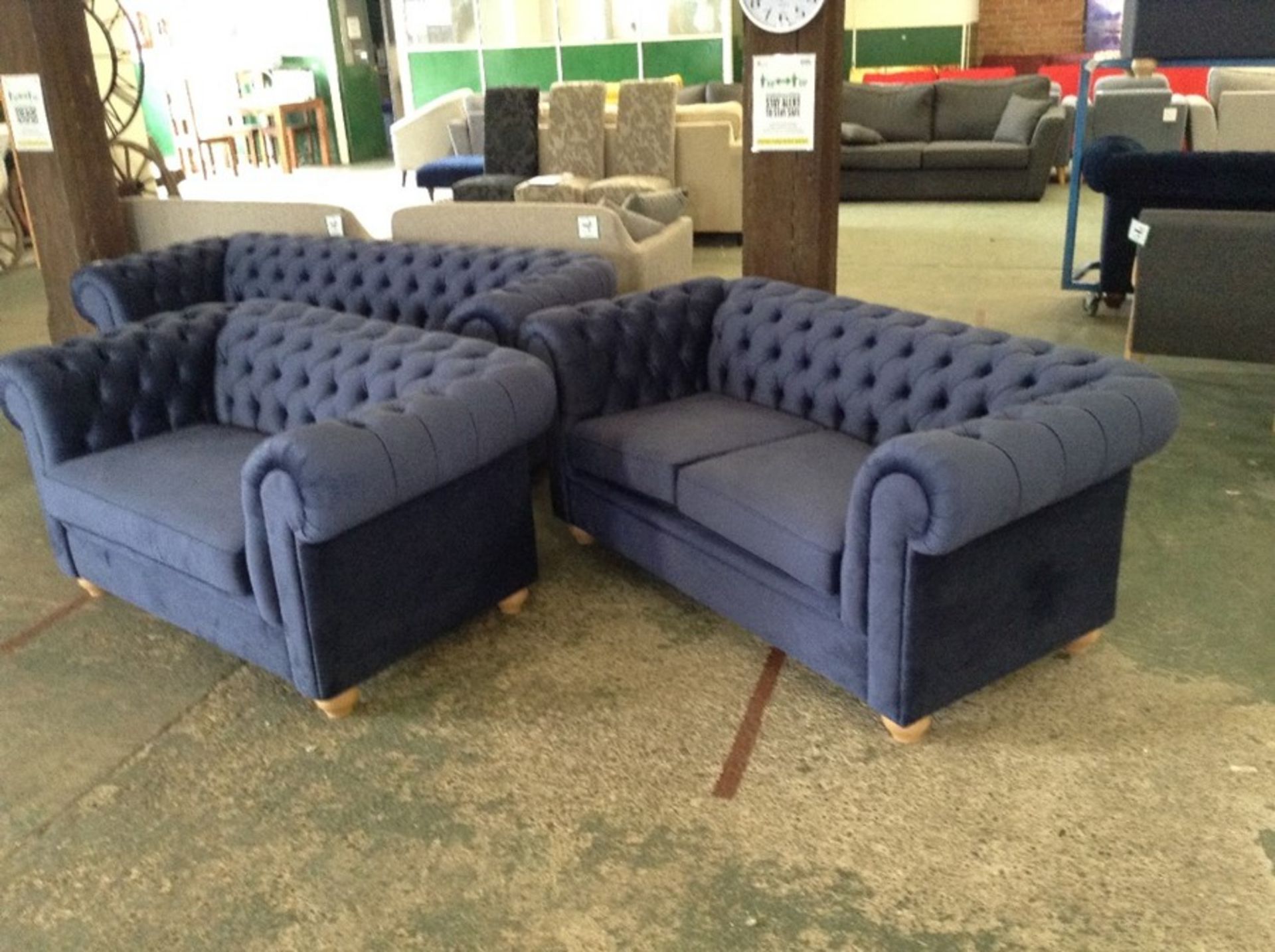 CHESTERFIELD DARK BLUE VELVET 3 SEATER SOFA 2 SEATER SOFA AND LOVESEAT ( SFL381-SFL383- SFL385)