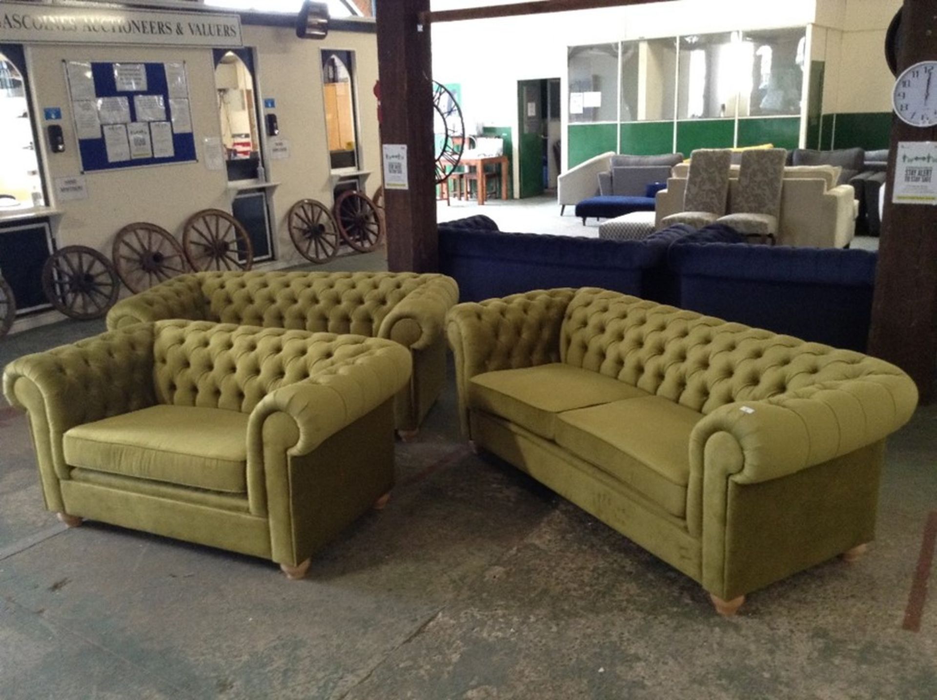 CHESTERFIELD DARK GREEN VELVET 3 SEATER SOFA 2 SEATER SOFA AND LOVESEAT (SFL382- SFL384-SFL386 )