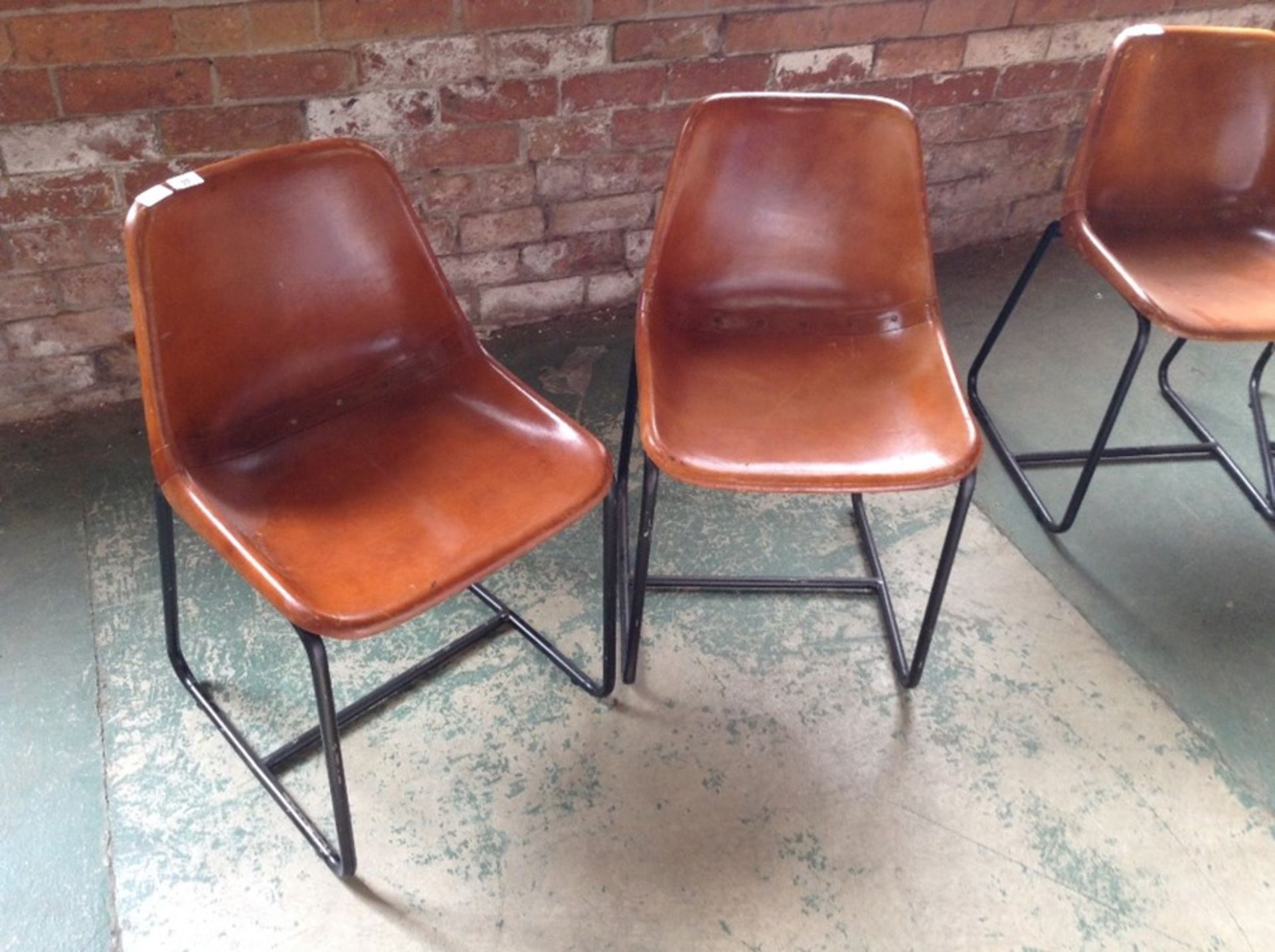 PAIR OF TAN LEATHER CHAIRS (MARKED)(23)(RETURN)